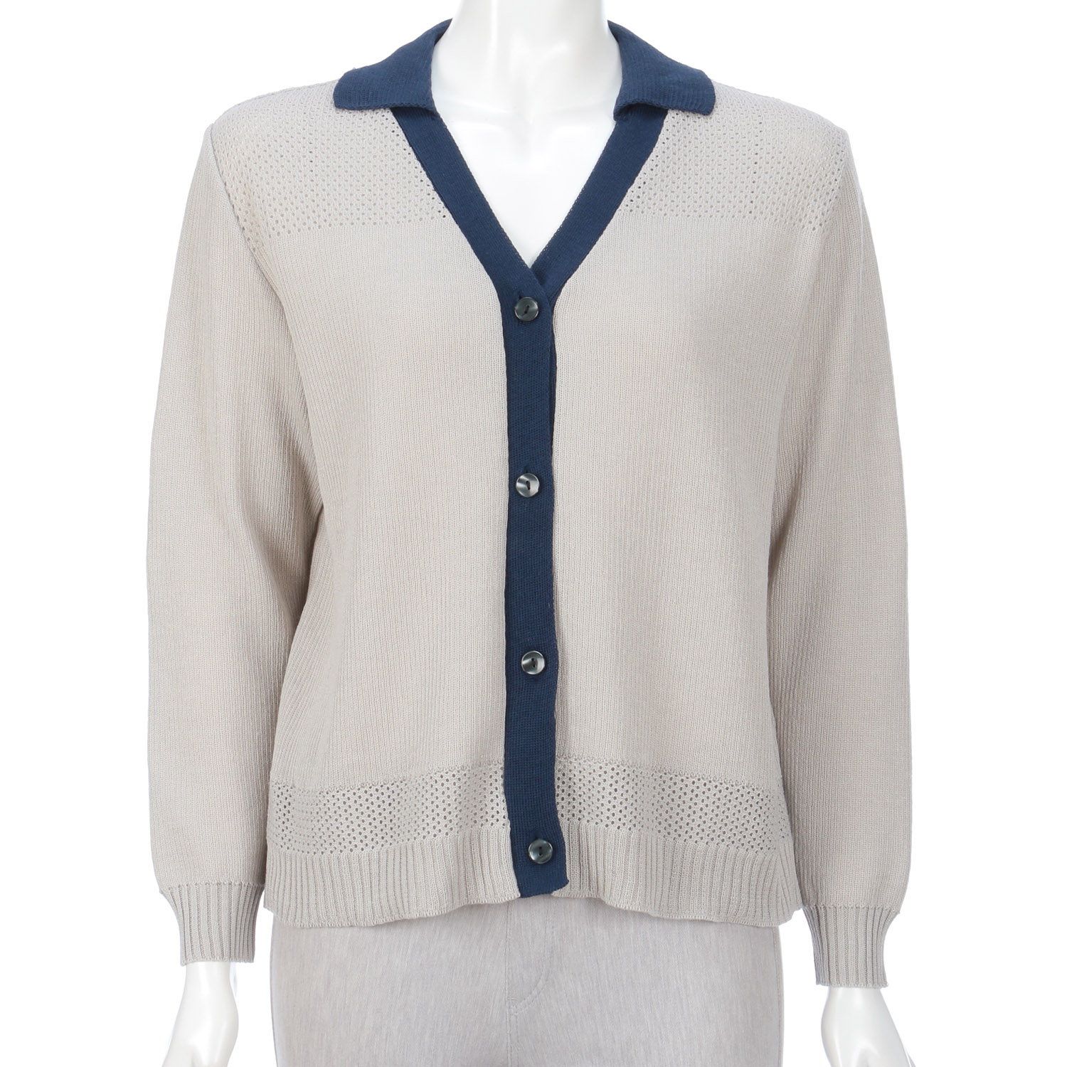 配色衿付きカーディガン