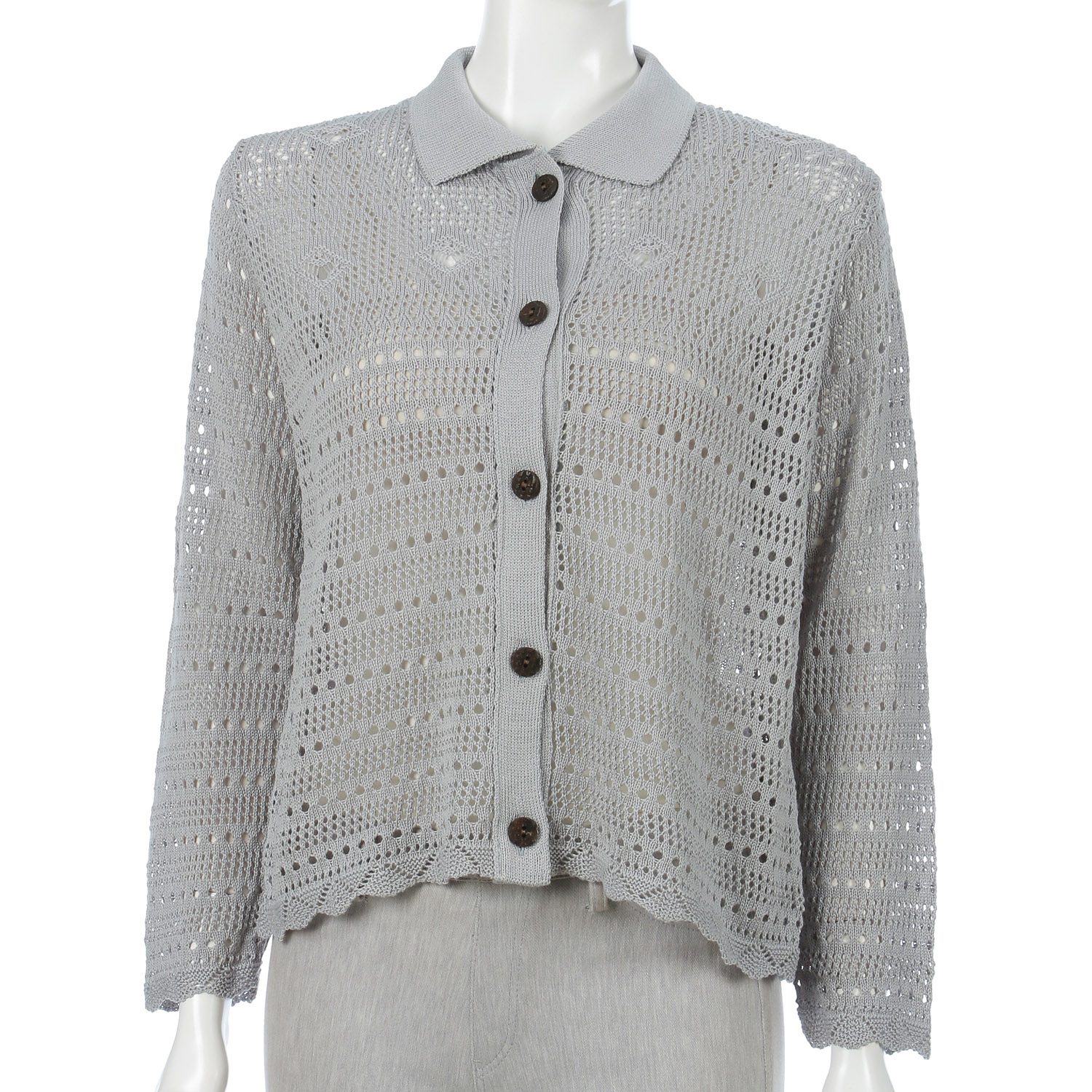 透かし柄衿付きカーディガン