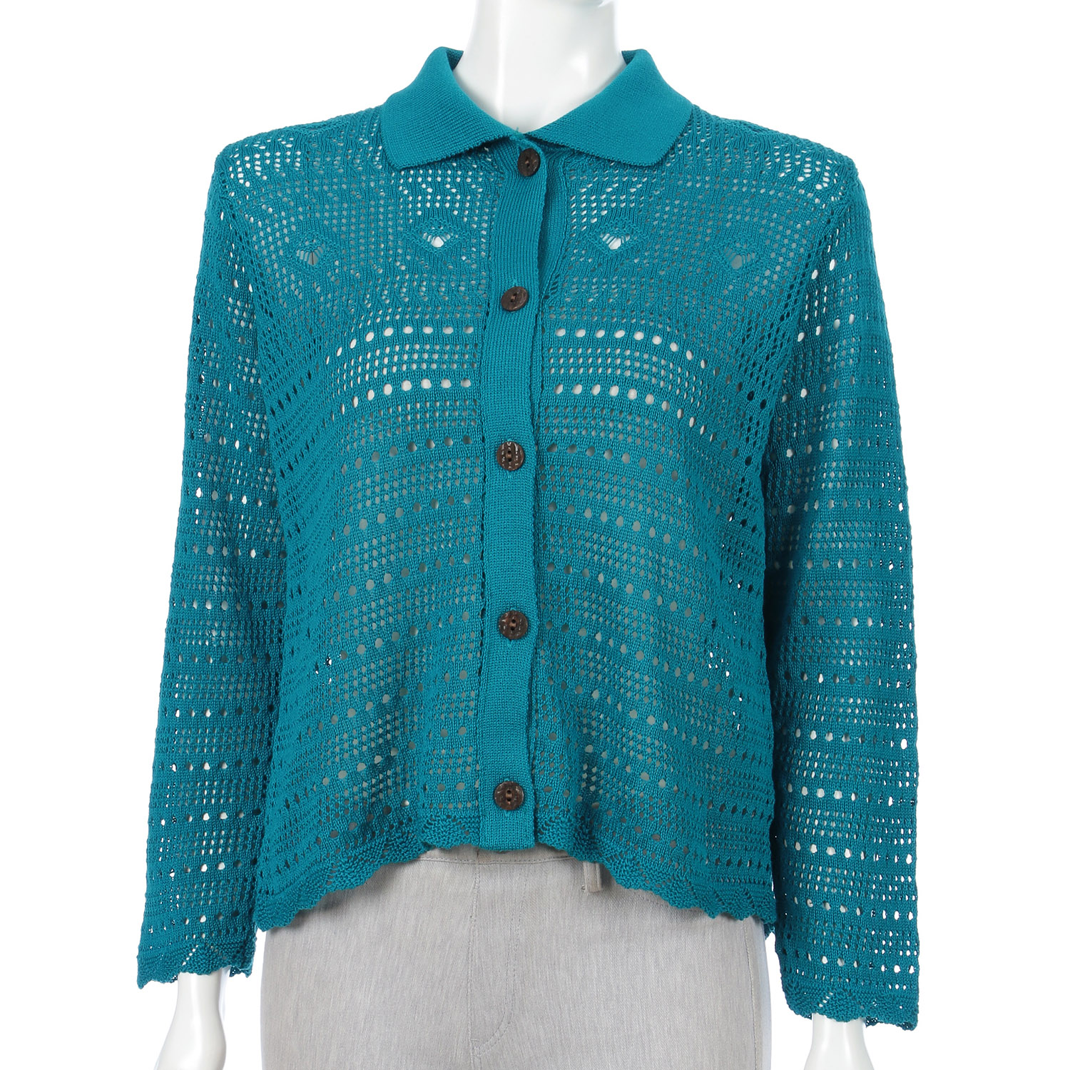 透かし柄衿付きカーディガン