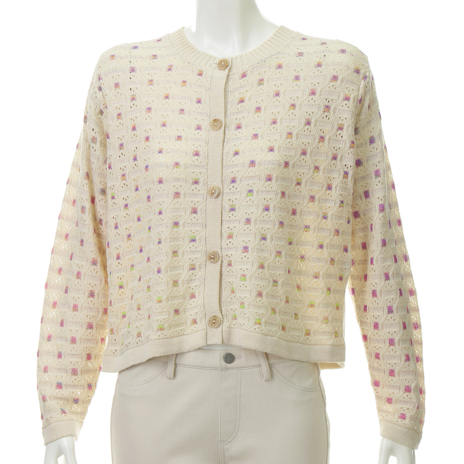 絣使い格子柄カーディガン - 画像2