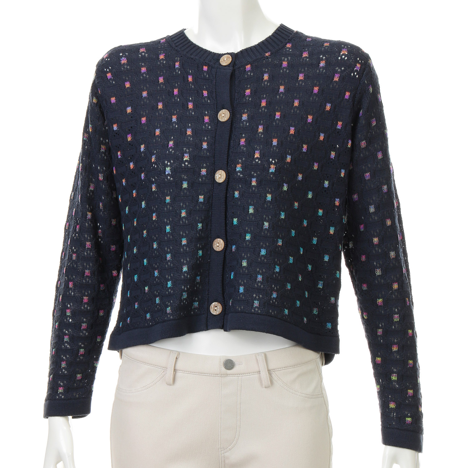 絣使い格子柄カーディガン - 画像7