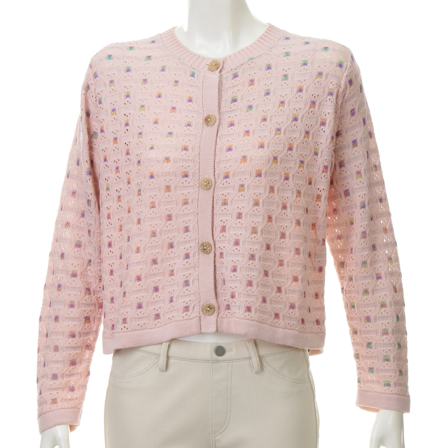 絣使い格子柄カーディガン