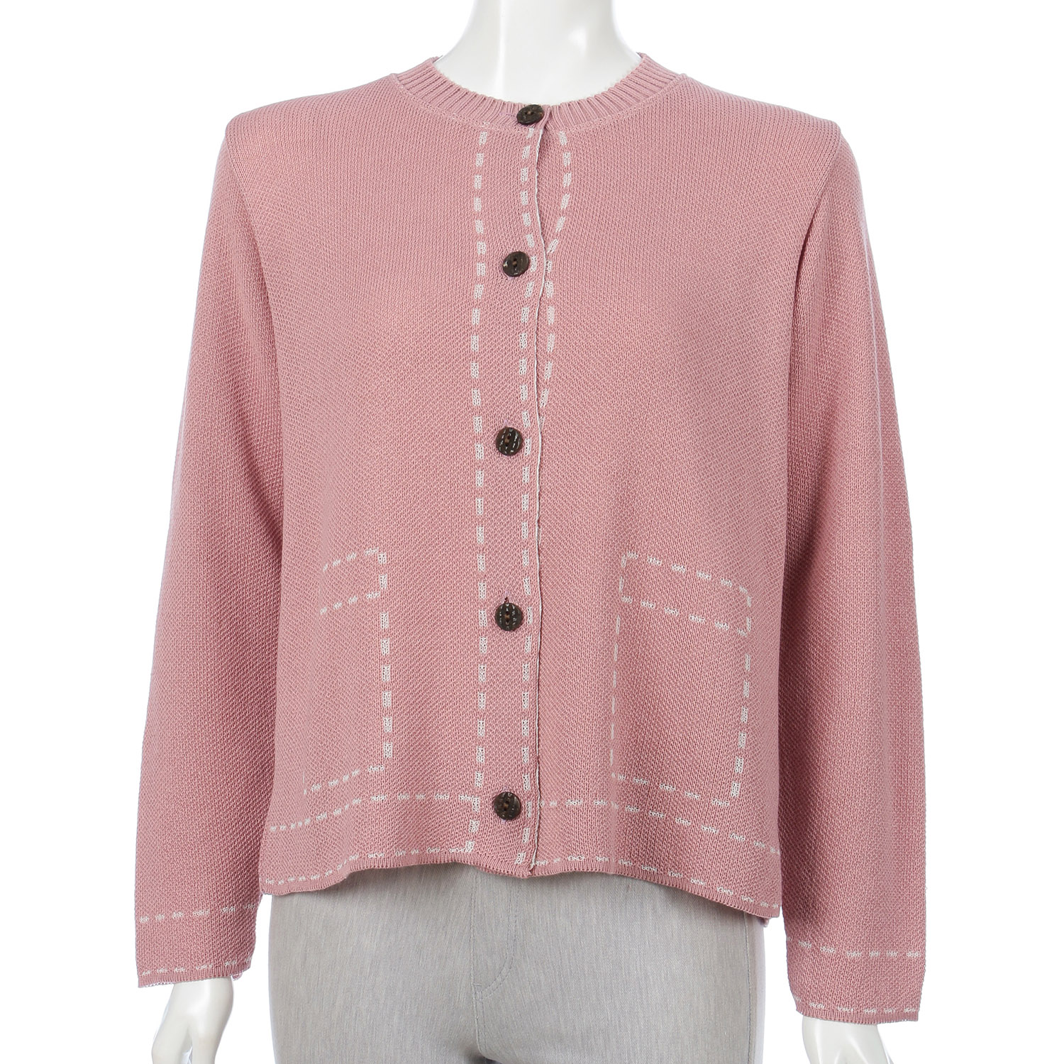 ジャガードステッチポケット柄丸首カーディガン - 画像4