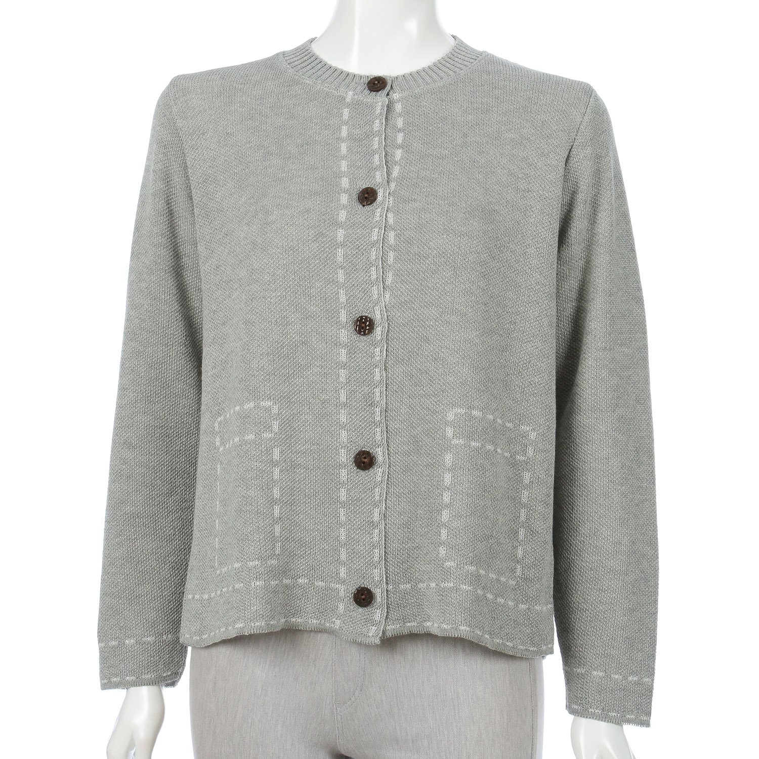 ジャガードステッチポケット柄丸首カーディガン