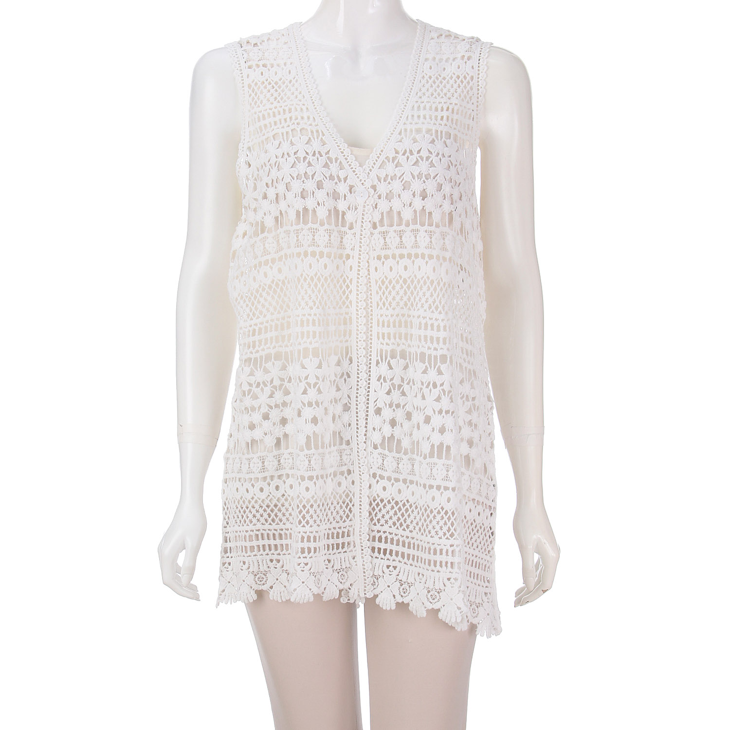 かぎ針編みレースロングベスト - 画像6