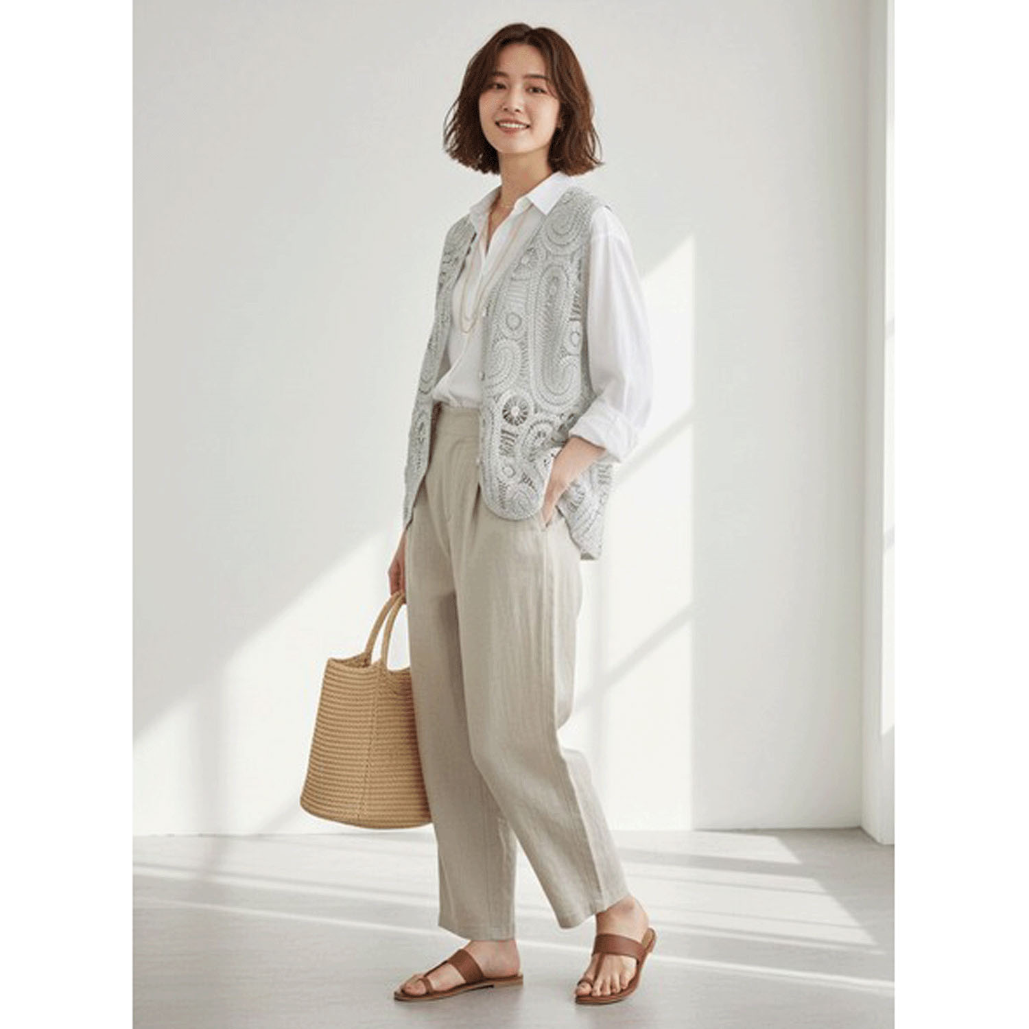 かぎ針風前開きベスト - 画像5