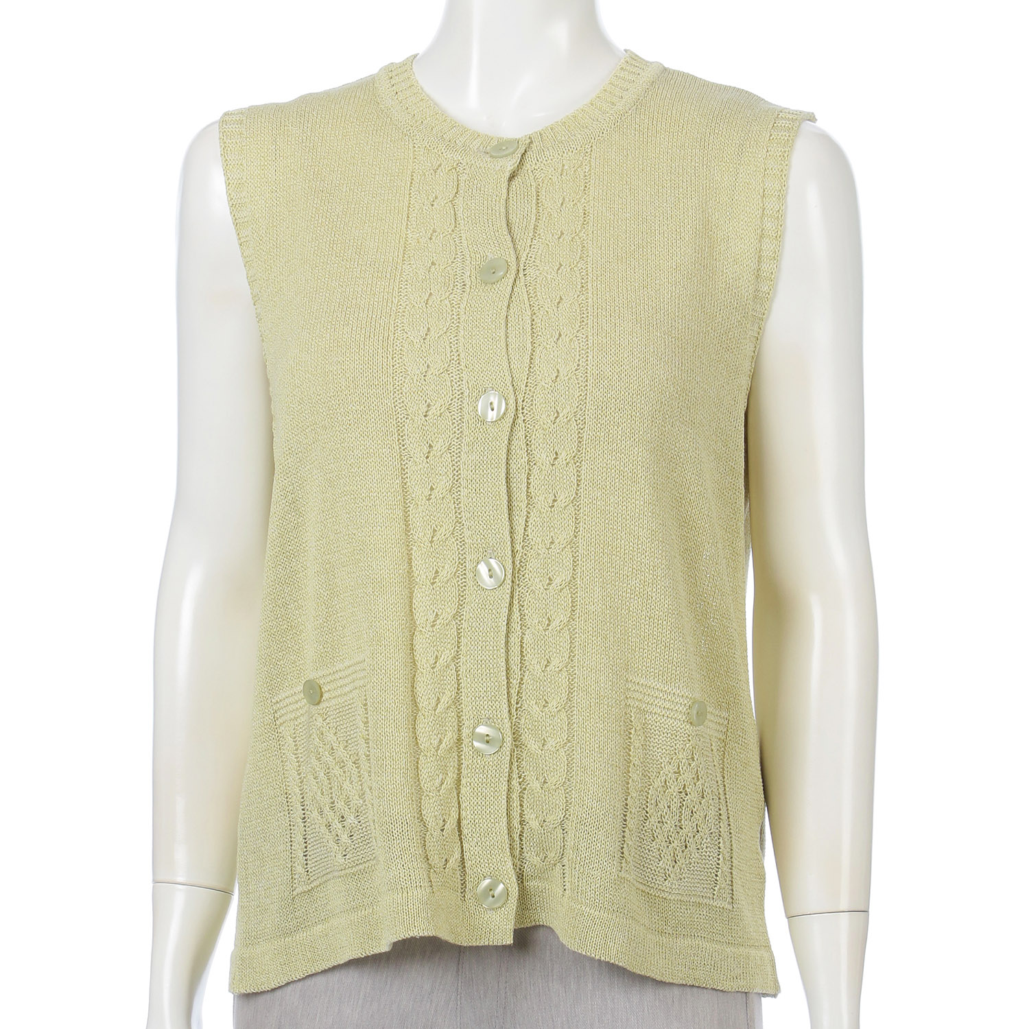 綿混地柄前開きベスト - 画像7