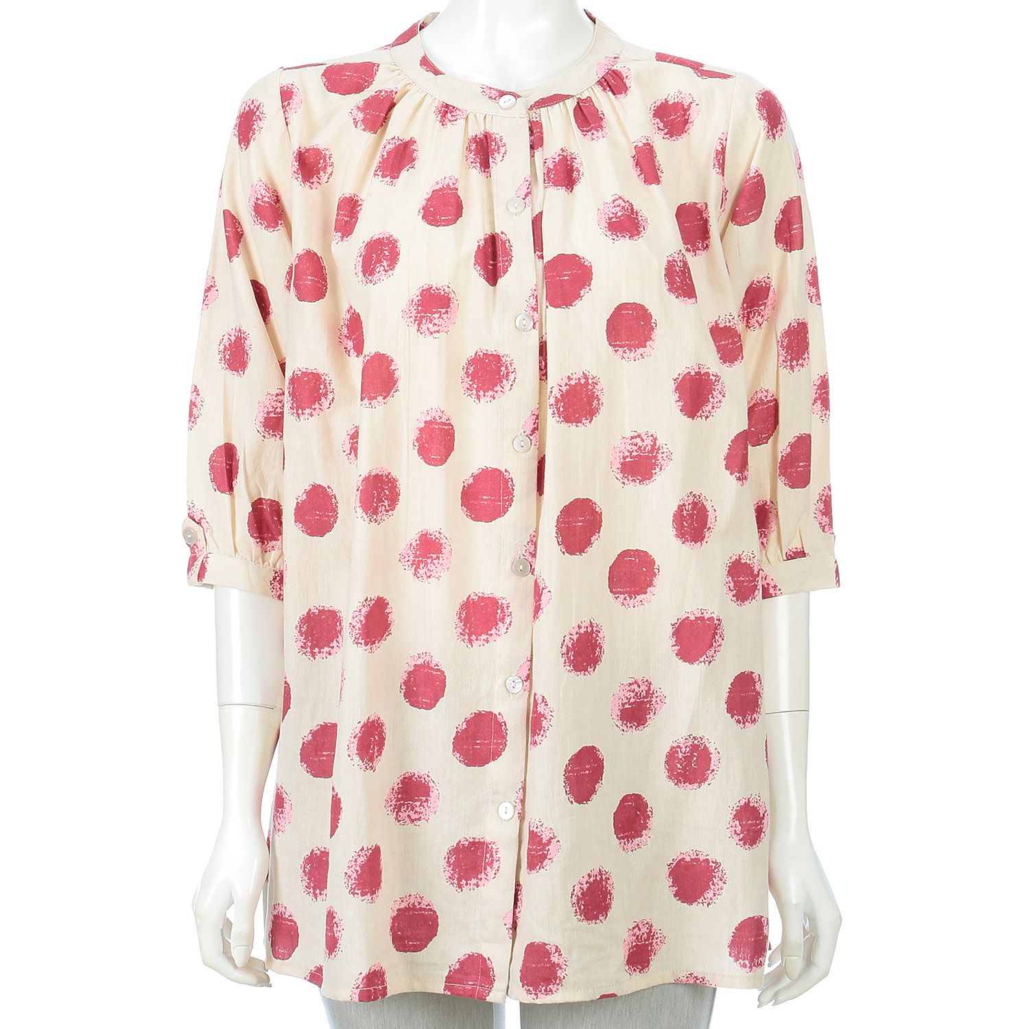 綿麻ドットプリントブラウス - 画像3