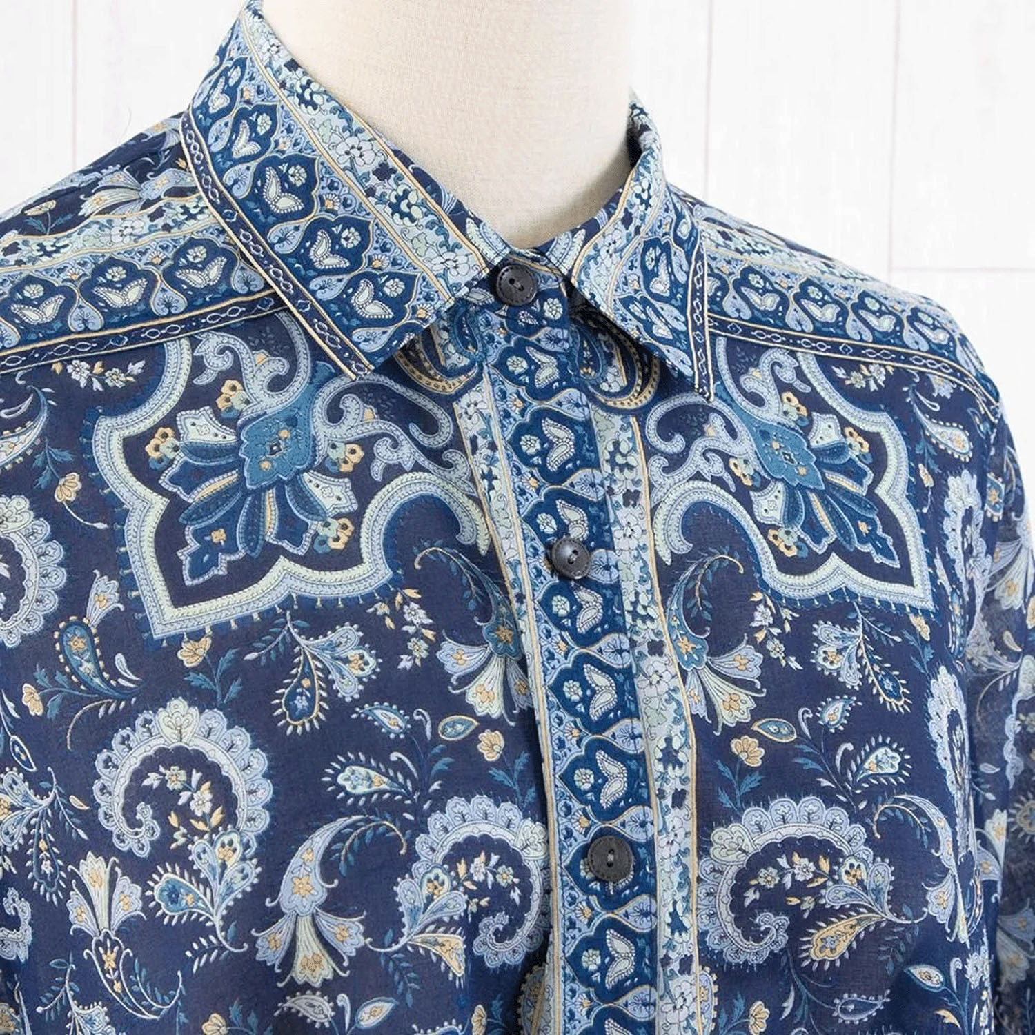 【ETONET限定】シルクロード シャツ襟裾ヘム脇下がり七分袖ブラウス フラワーフェザー - 画像14