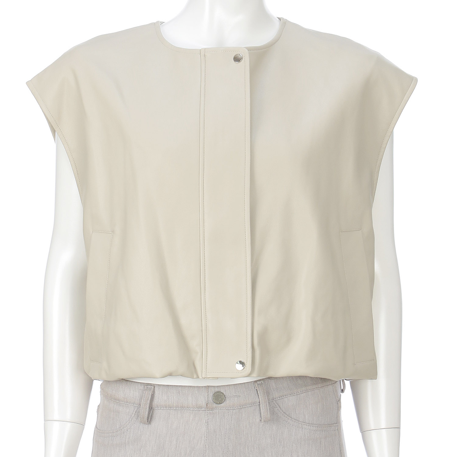 【＋me】フェイクレザーショートベスト