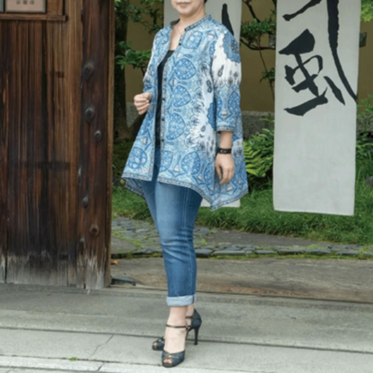 【ETONET限定】シルクロード スタンド裾ヘム脇下り七分袖ブラウス カシミール