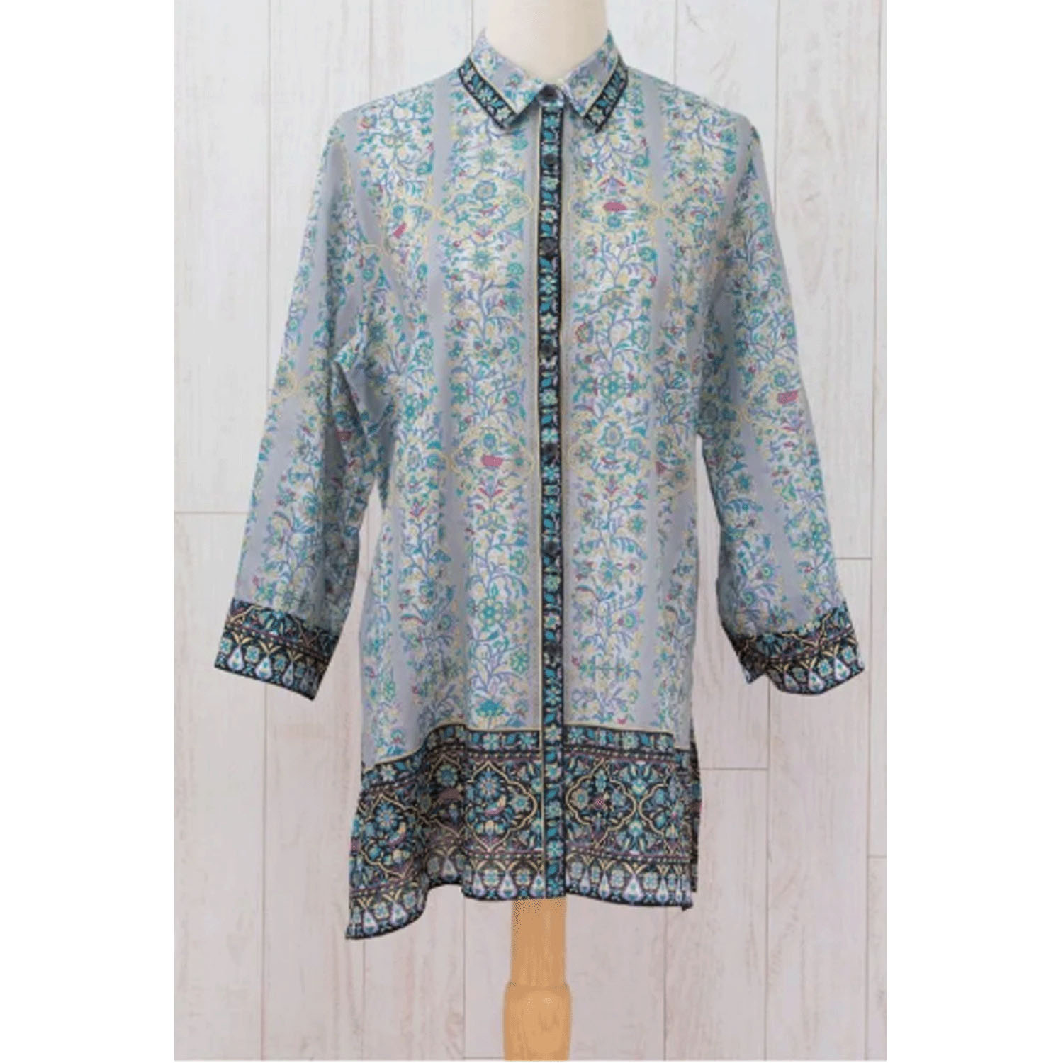 【ETONET限定】シルクロード シャツ襟八分袖チュニックブラウス ブルサ - 画像3