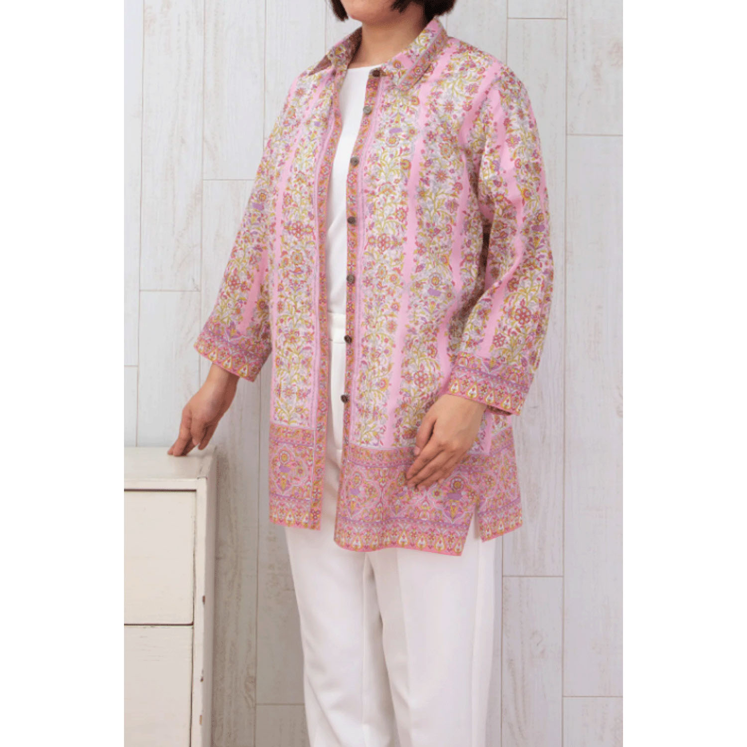 【ETONET限定】シルクロード シャツ襟八分袖チュニックブラウス ブルサ