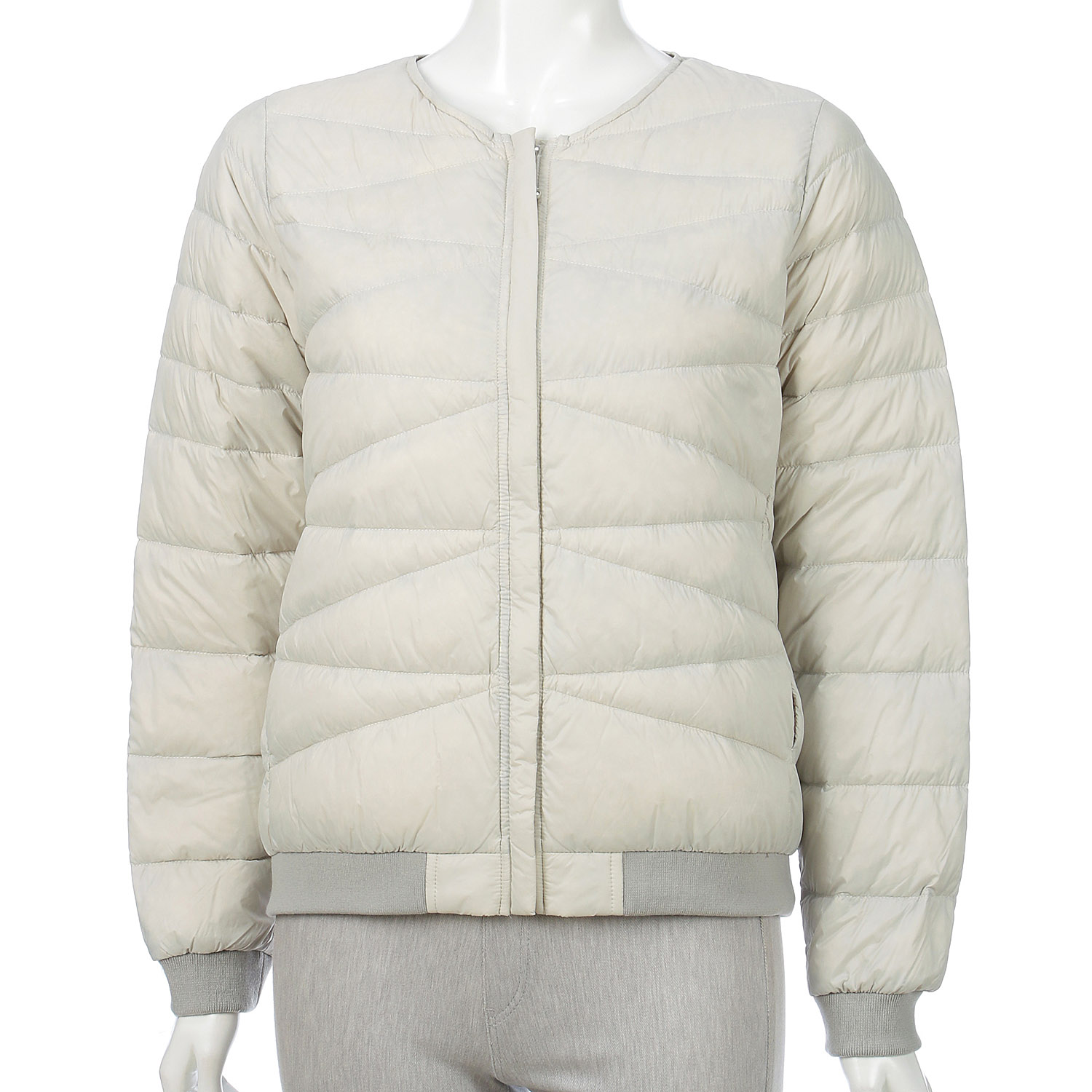 ノーカラー配色リブ使いダウンジャケット - 画像2