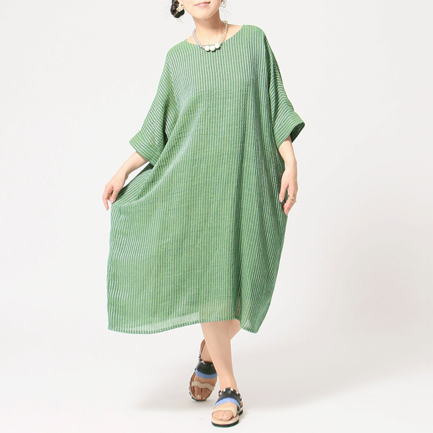 jalan jalan リネンストライプワンピース - 画像6