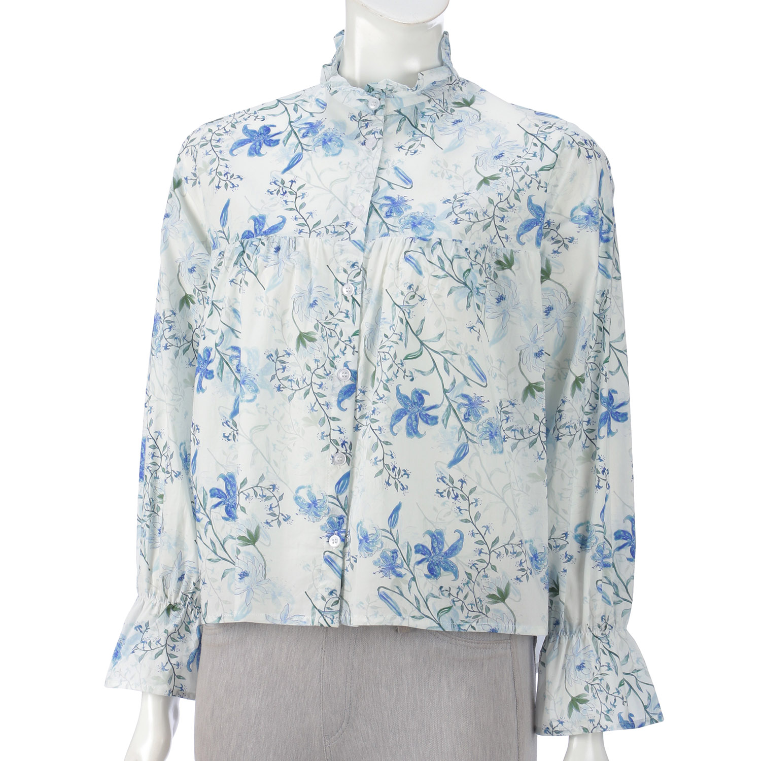 LAPIS ROUGE ボタニカルプリント大ブラウス - 画像3