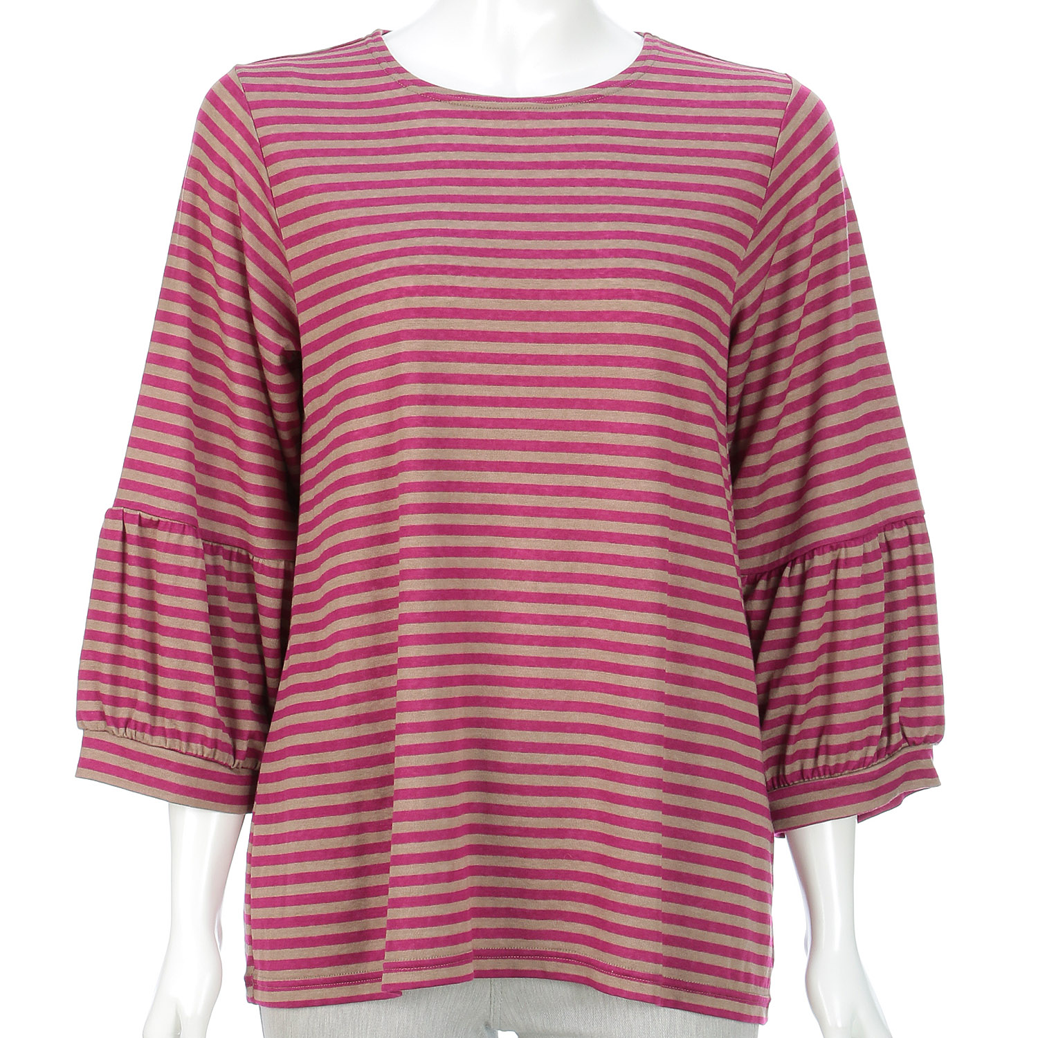 七分袖ボーダー袖ギャザー - 画像1