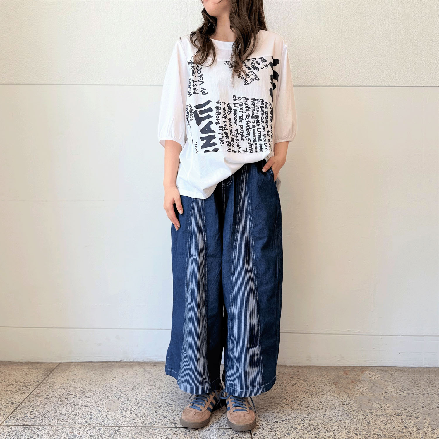 布帛プリント使い五分袖プルオーバー - 画像2