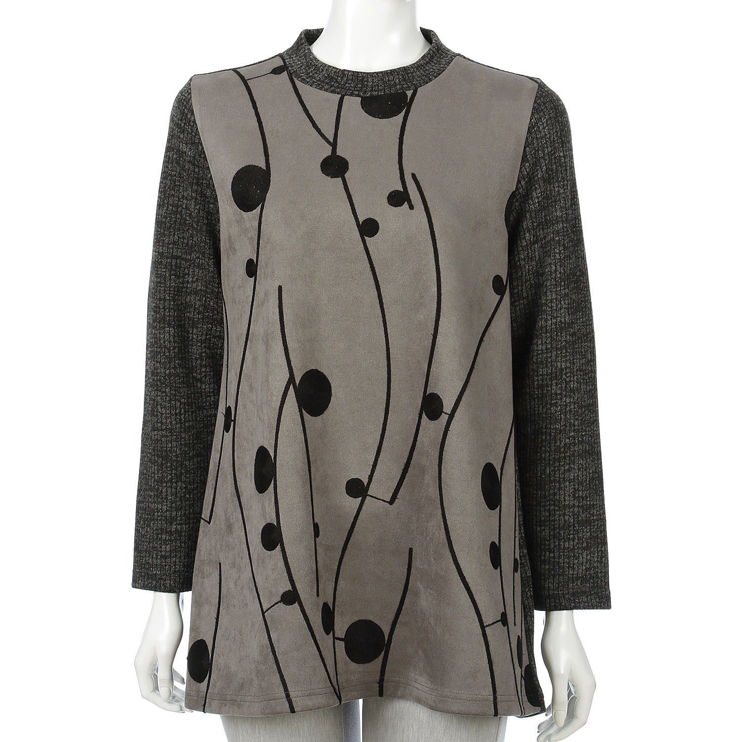 ストレッチスエード×リブ刺繍入りチュニック