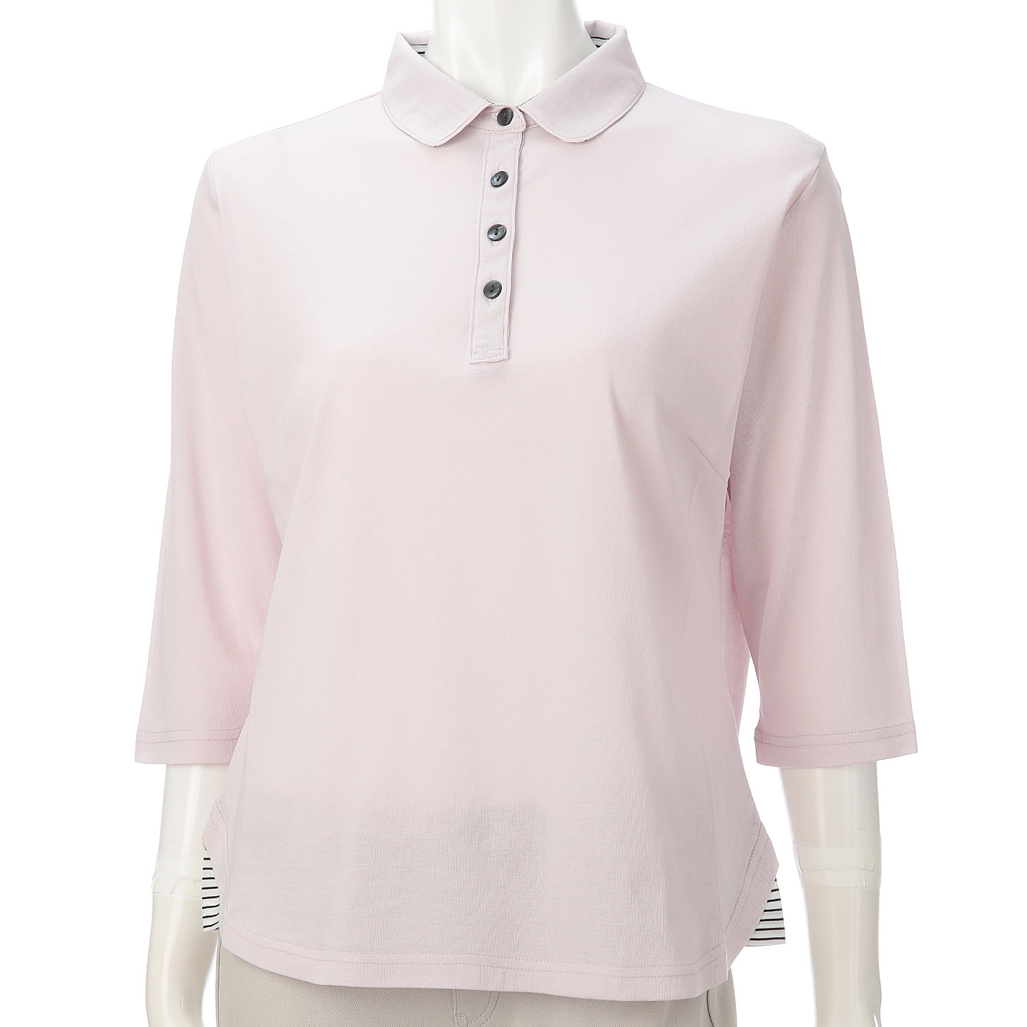 ボーダー使い襟付き7分袖プルオーバー - 画像1