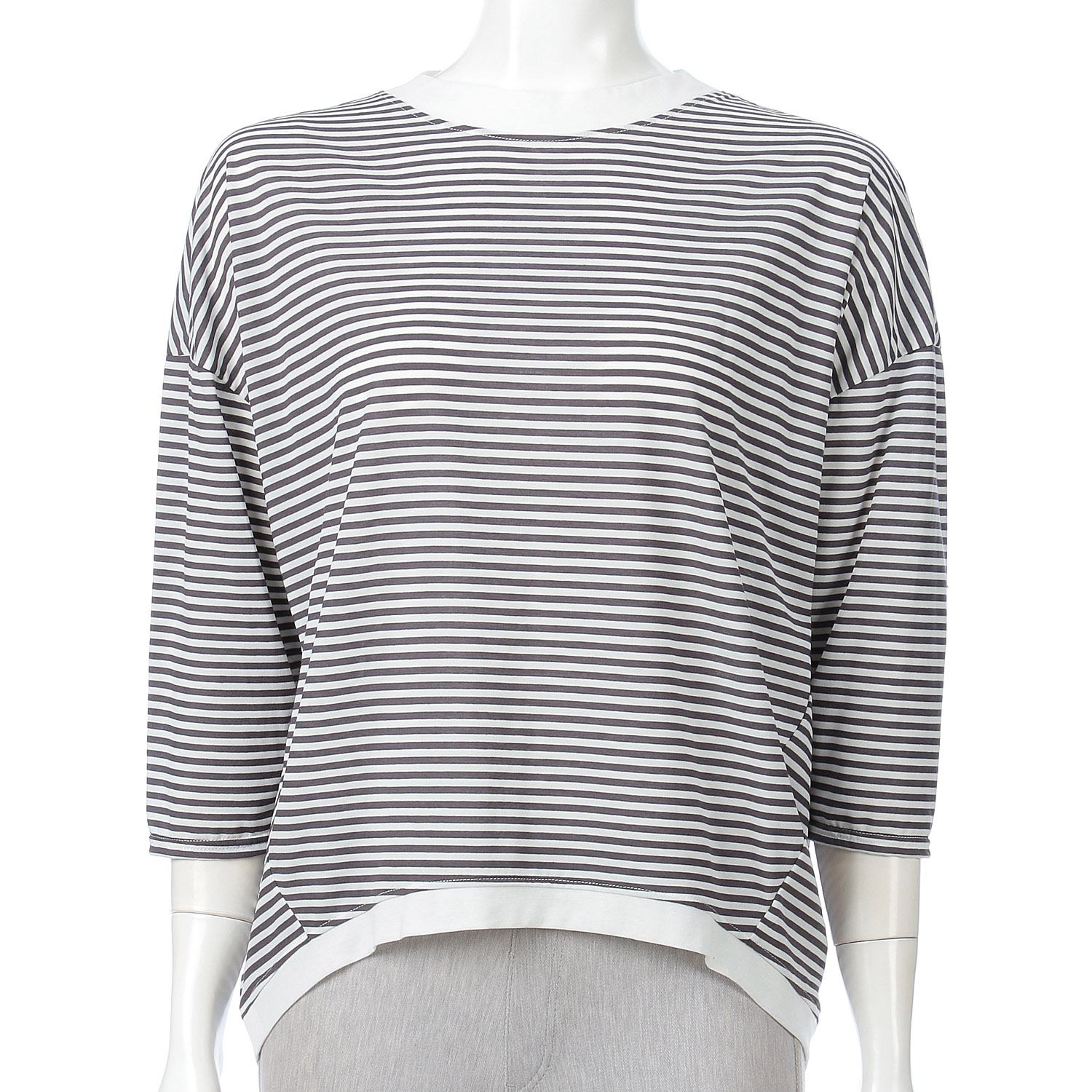 ボーダードロップショルダー七分袖プルオーバー - 画像3