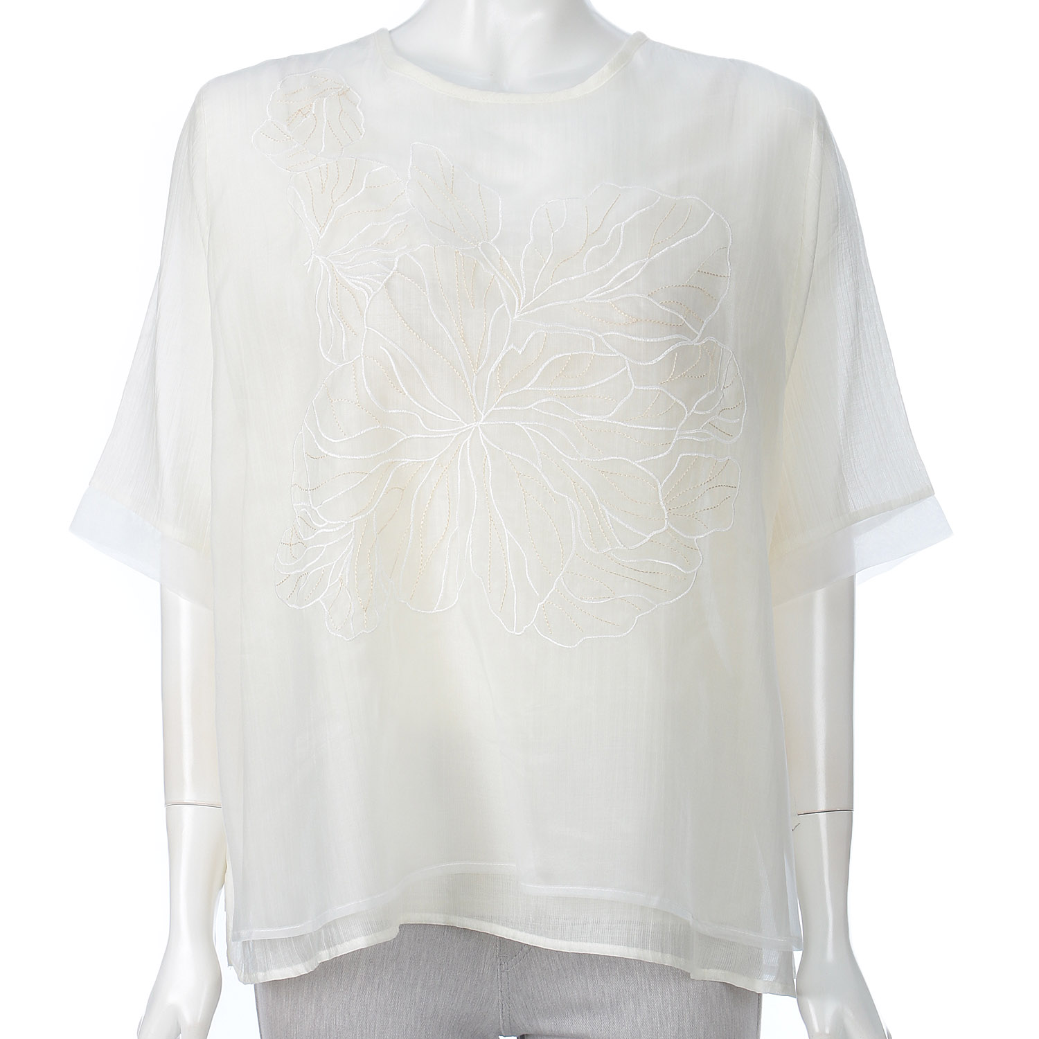 花柄刺繍シフォンチュニック - 画像2