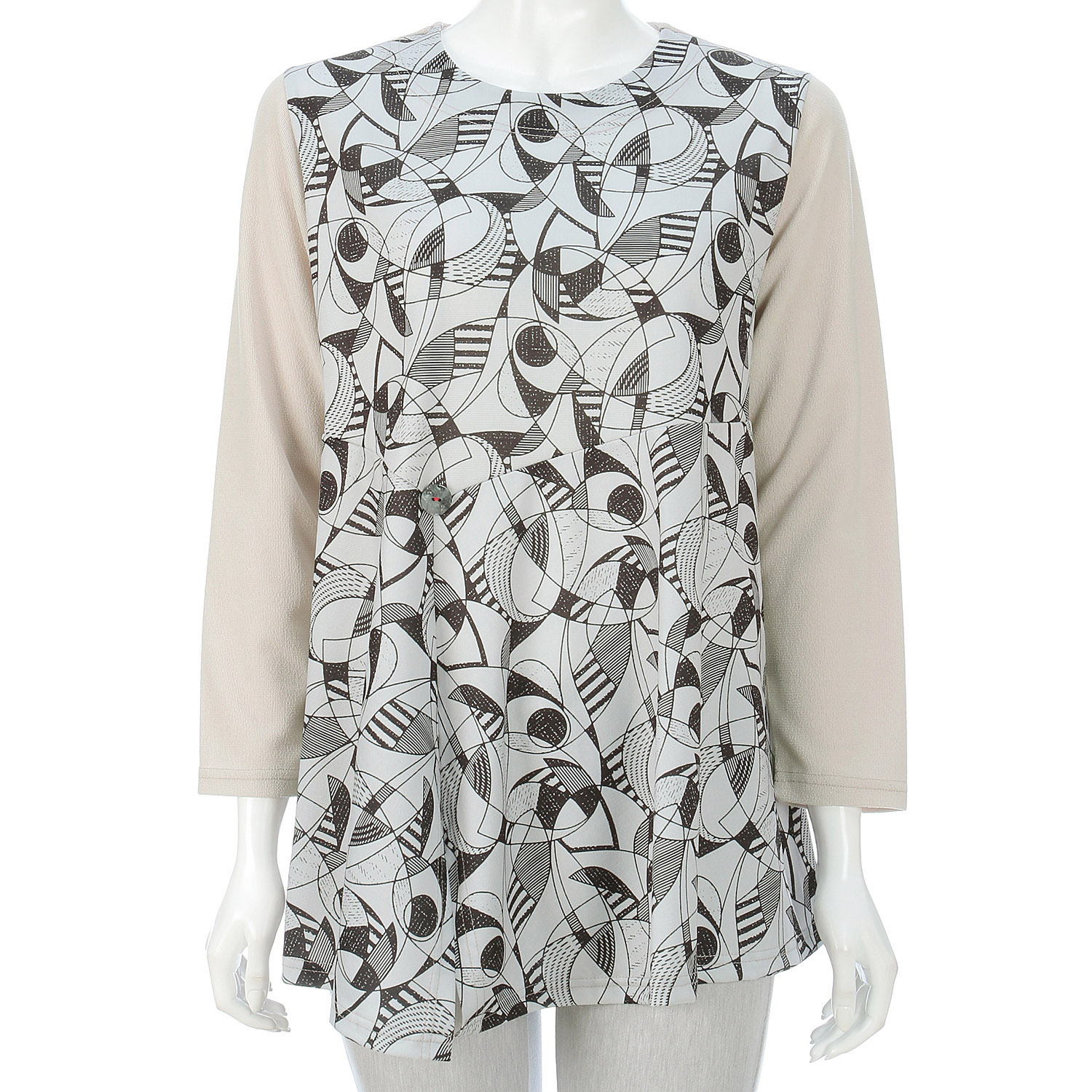 切替プリントボタン付チュニック - 画像1