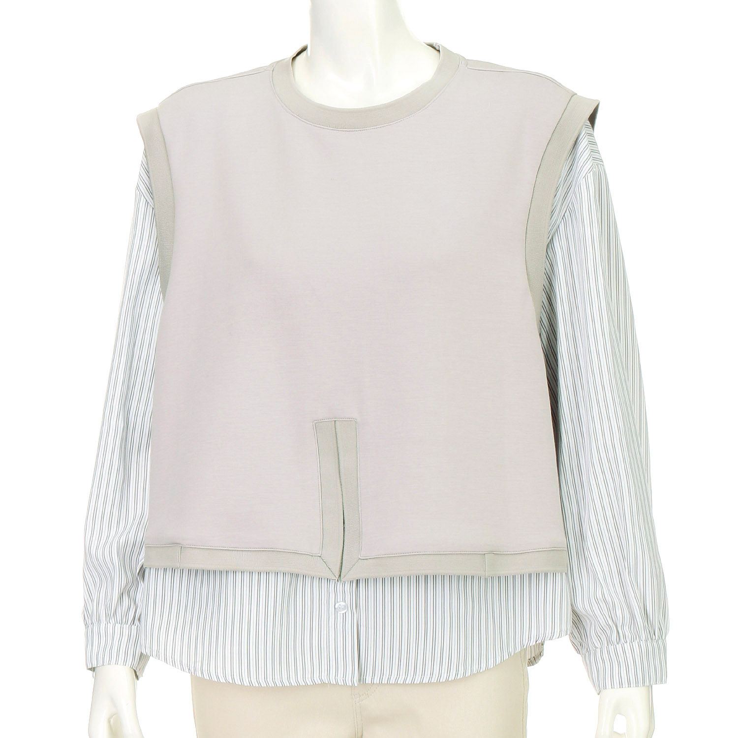 重ね着風ストライプ丸首チュニック