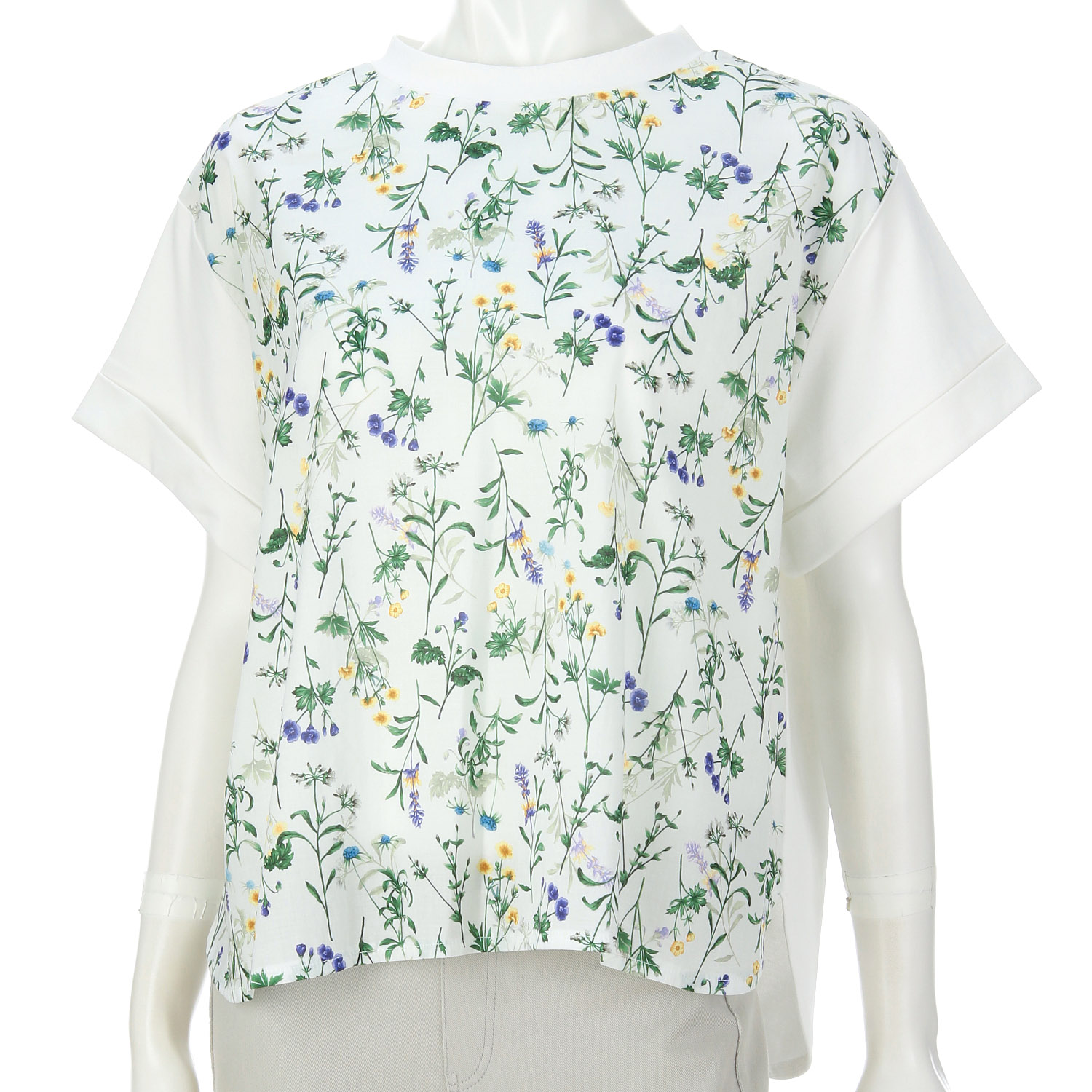 カットソー切替花柄チュニック - 画像1