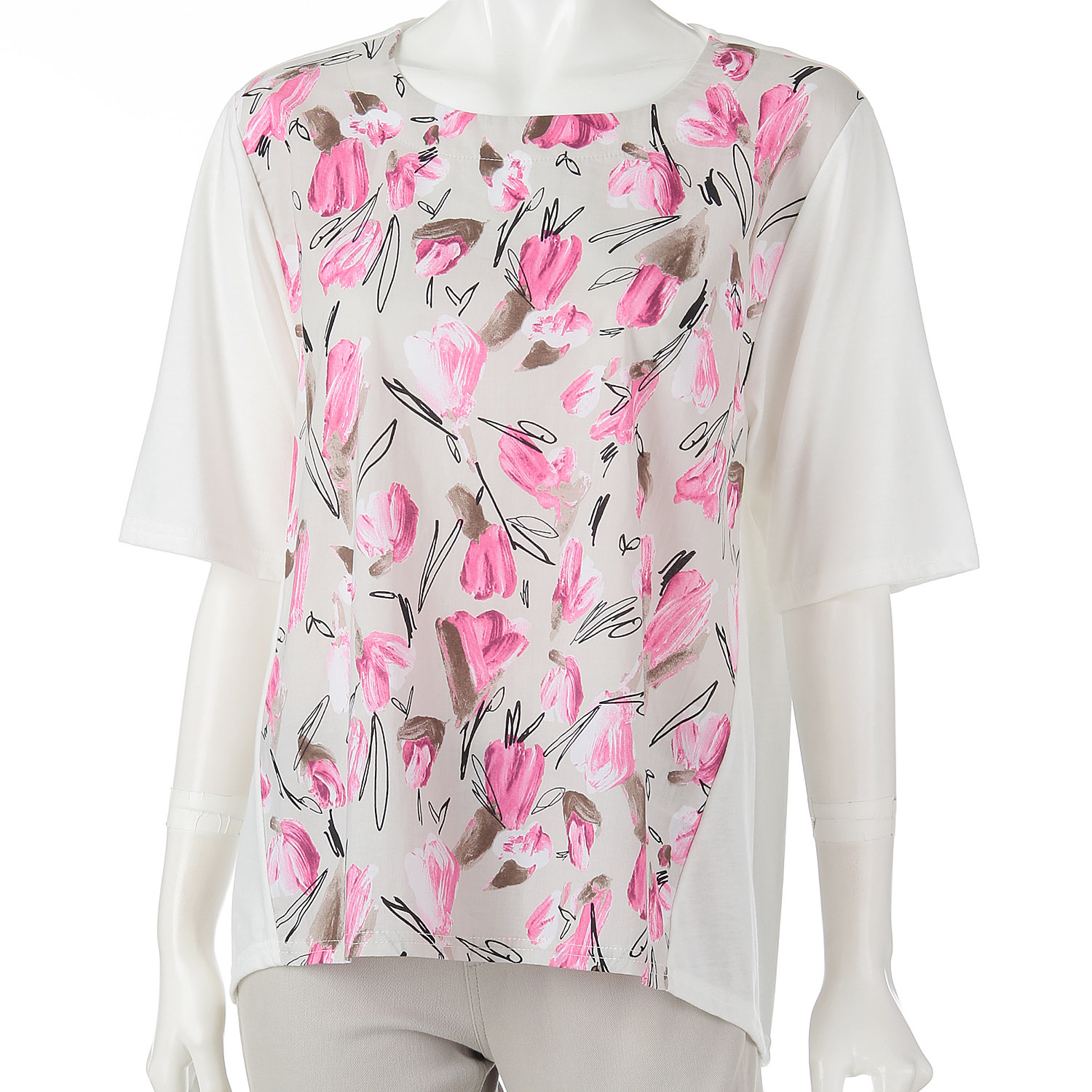 プリント×無地チュニック