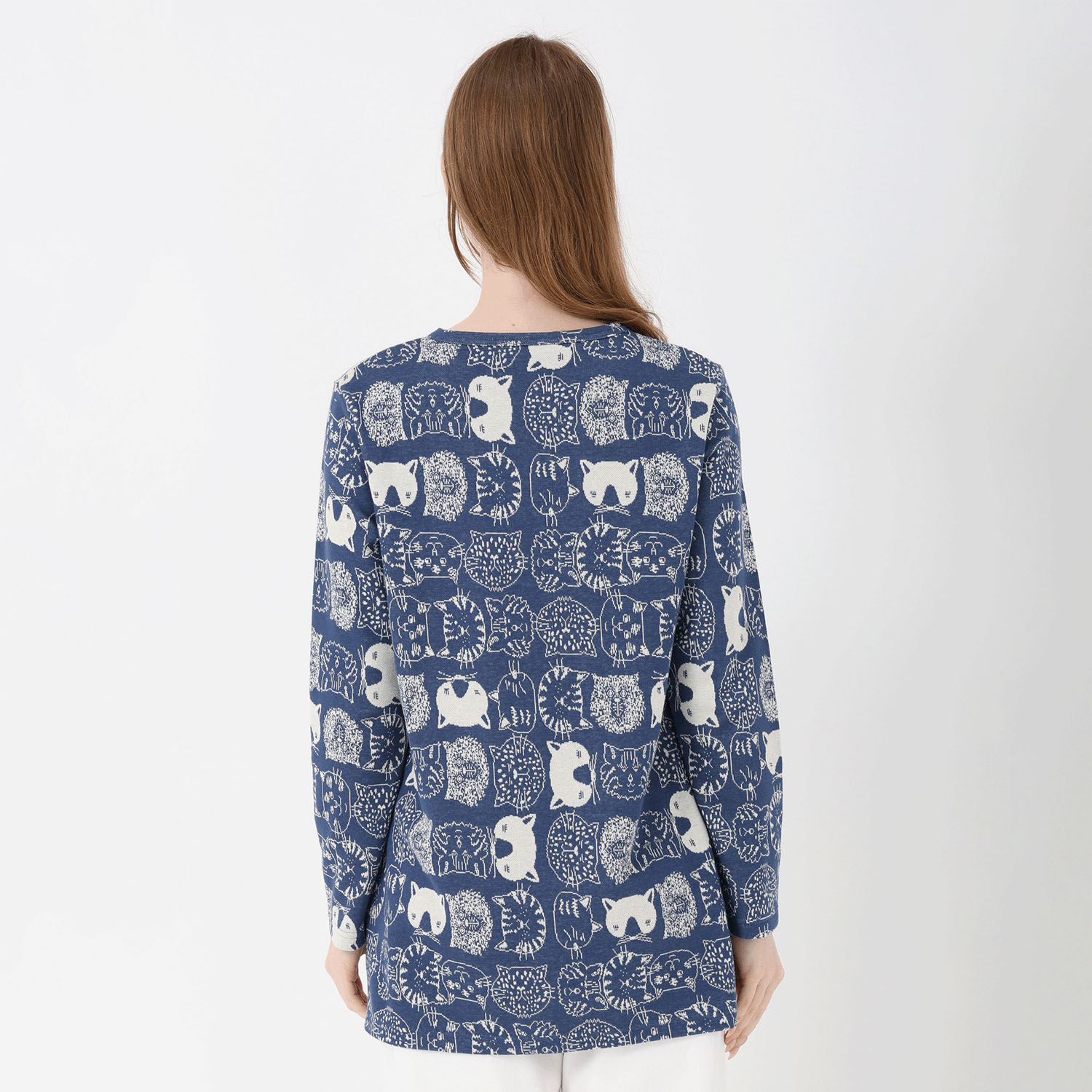 T’BIS STUDIO 長袖ネコ柄Wジャカードチュニック丈カットソー - 画像13