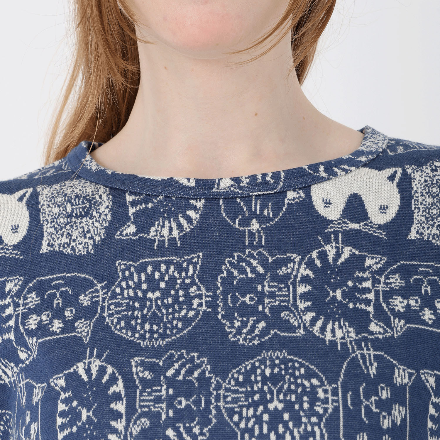 T’BIS STUDIO 長袖ネコ柄Wジャカードチュニック丈カットソー - 画像8