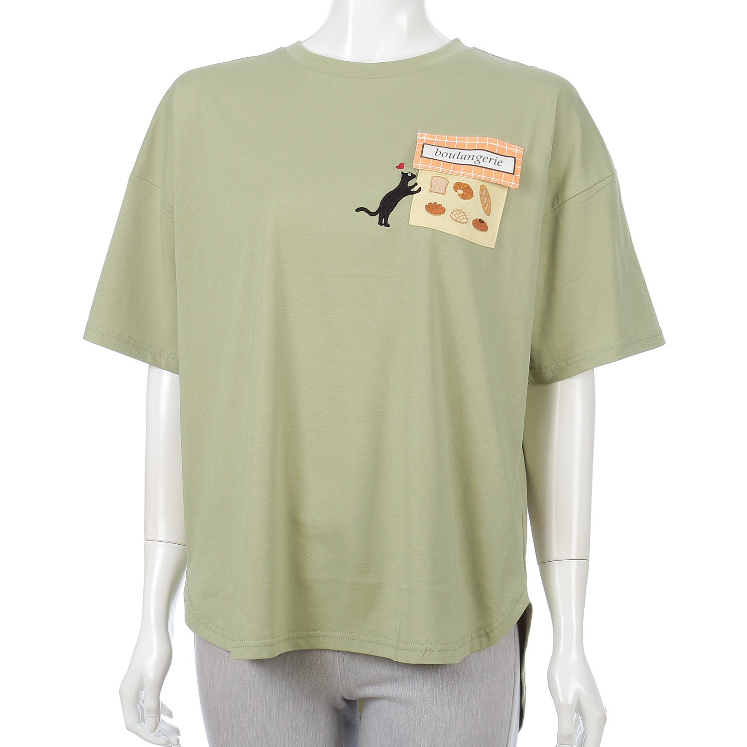 Myauris ネコ刺繍半袖Tシャツ