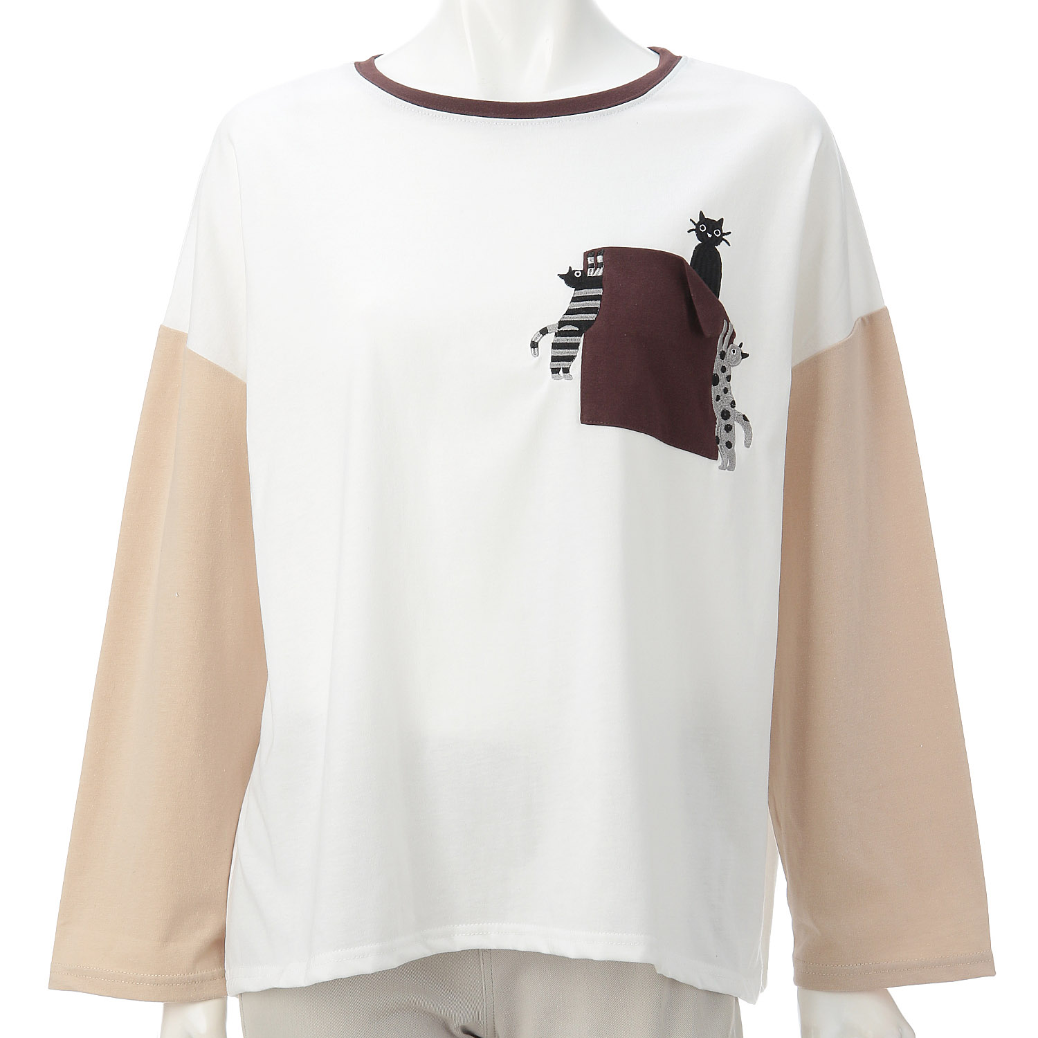 Myauris ネコ刺繍長袖Tシャツ