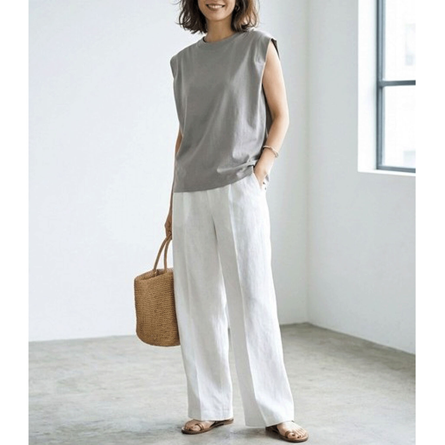 ダブルシルケットコットン100 ノースリーブTシャツ - 画像5