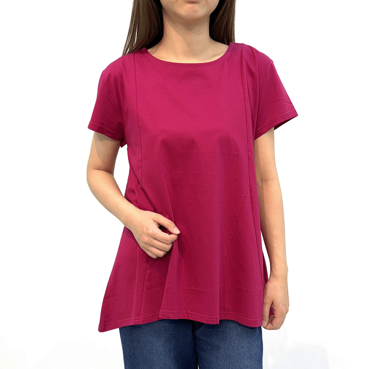 ダブルシルケットコットン100 切替チュニックTシャツ