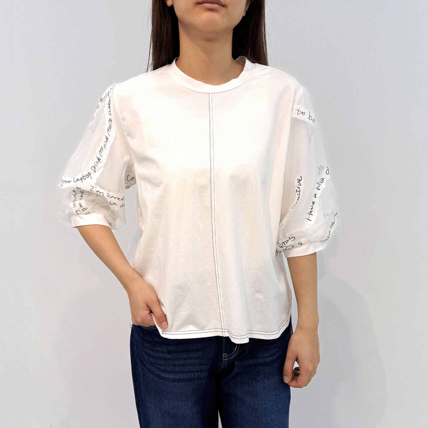 無地×英文字シアーチュニック - 画像3