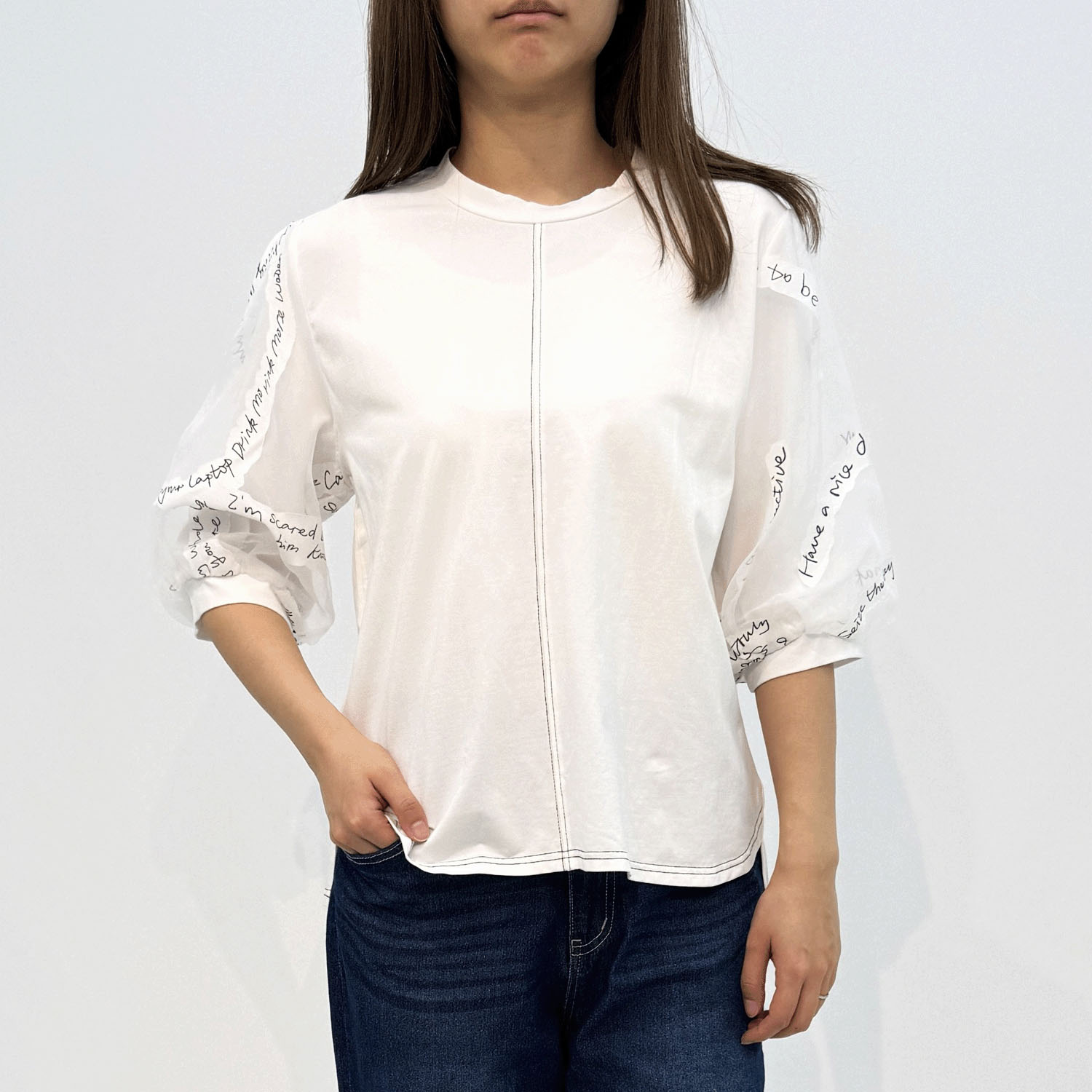 無地×英文字シアーチュニック