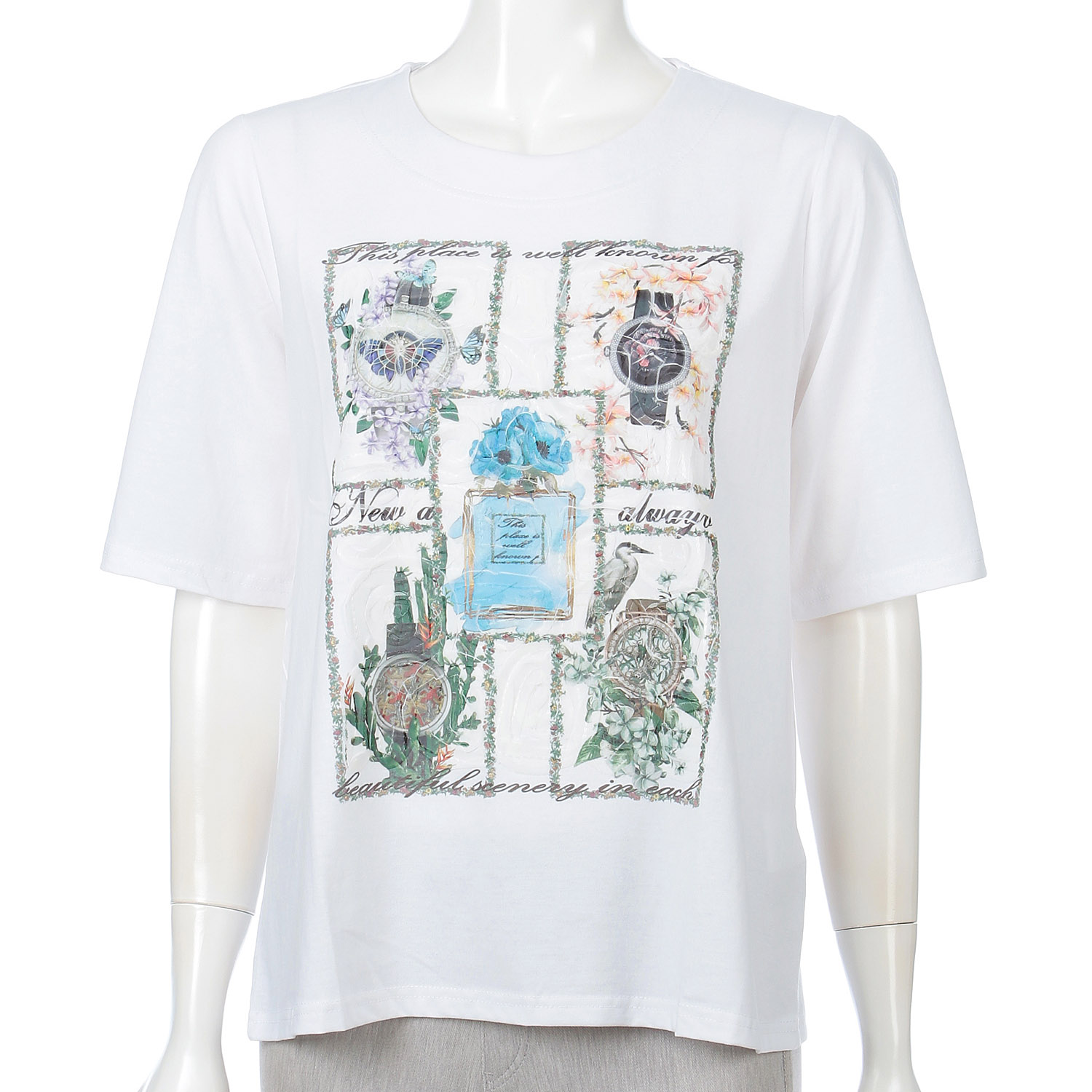 ハンドル刺繍入りプリントチュニック