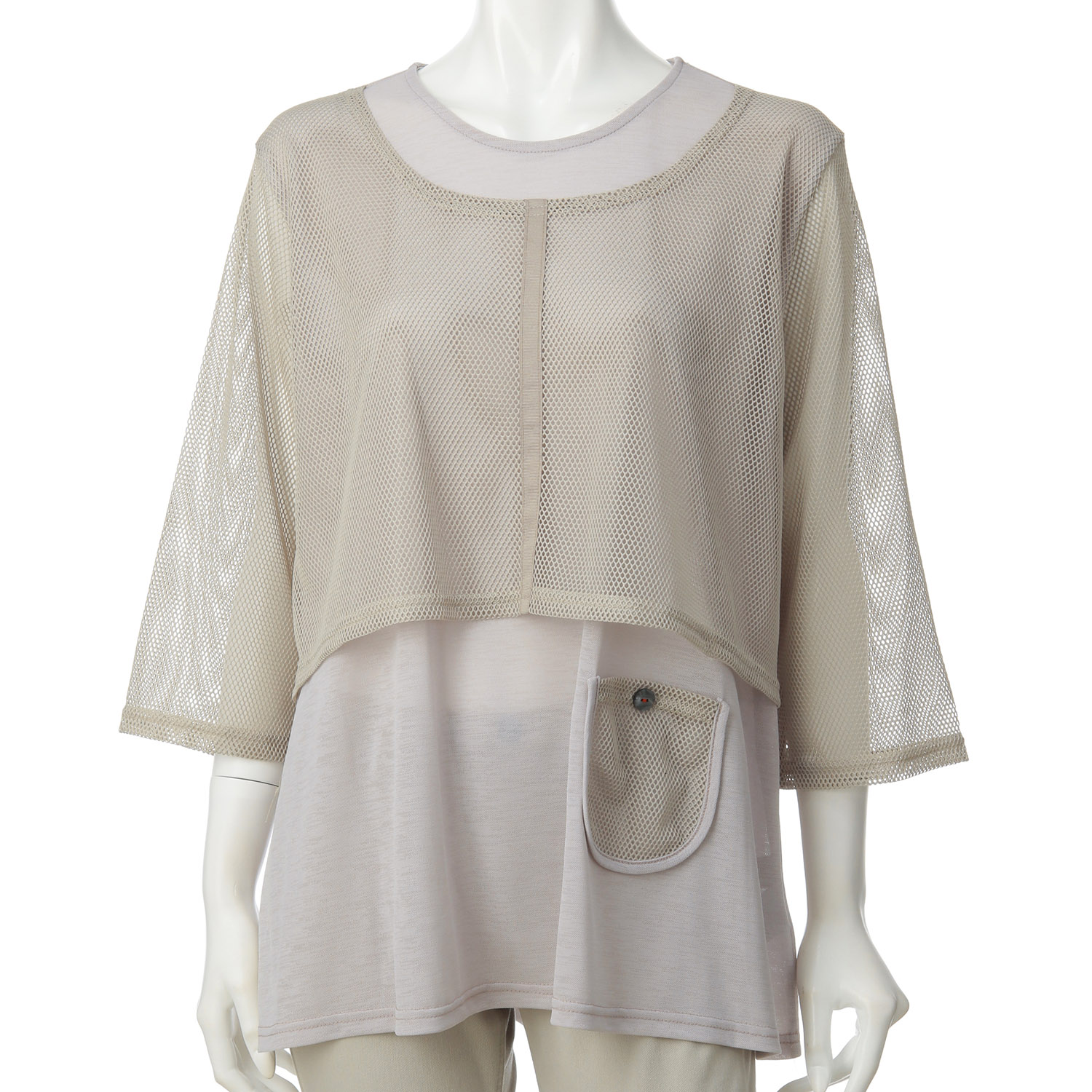 LLサイズ 重ね着風メッシュ使いチュニック - 画像3