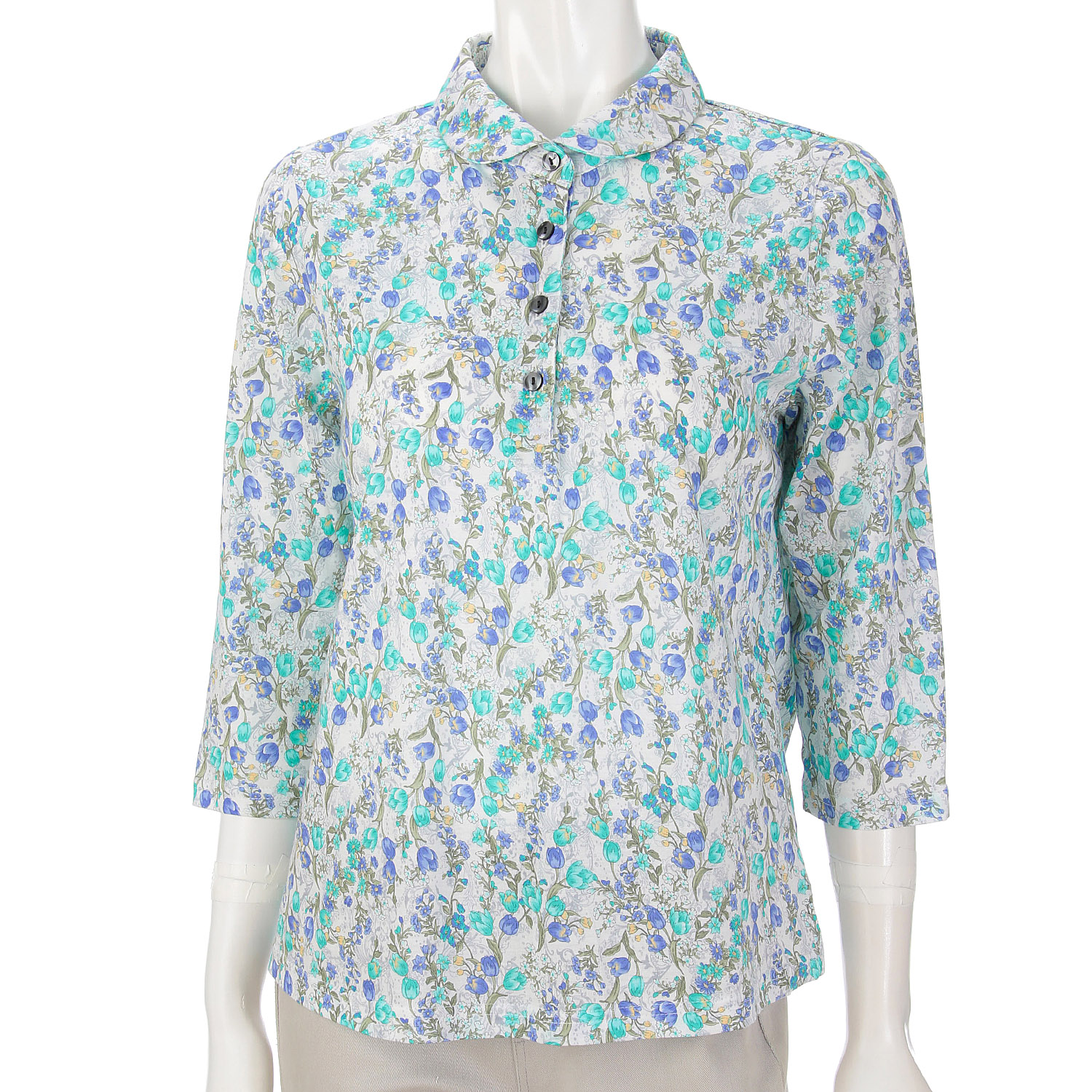 花柄総柄プリント台襟付きポロシャツ - 画像4