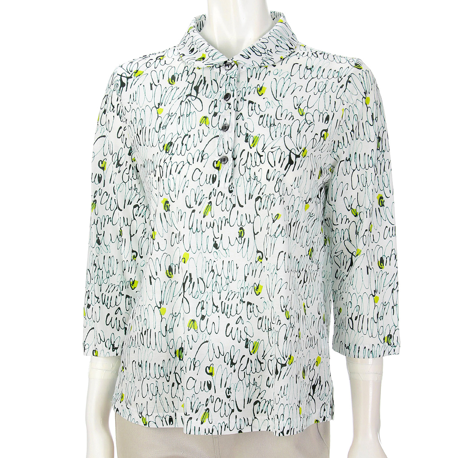 台襟付き抽象柄総プリントポロシャツ - 画像4