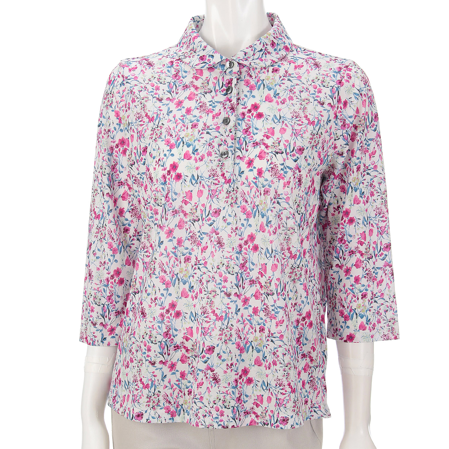 総花柄プリント台襟付きポロシャツ - 画像2