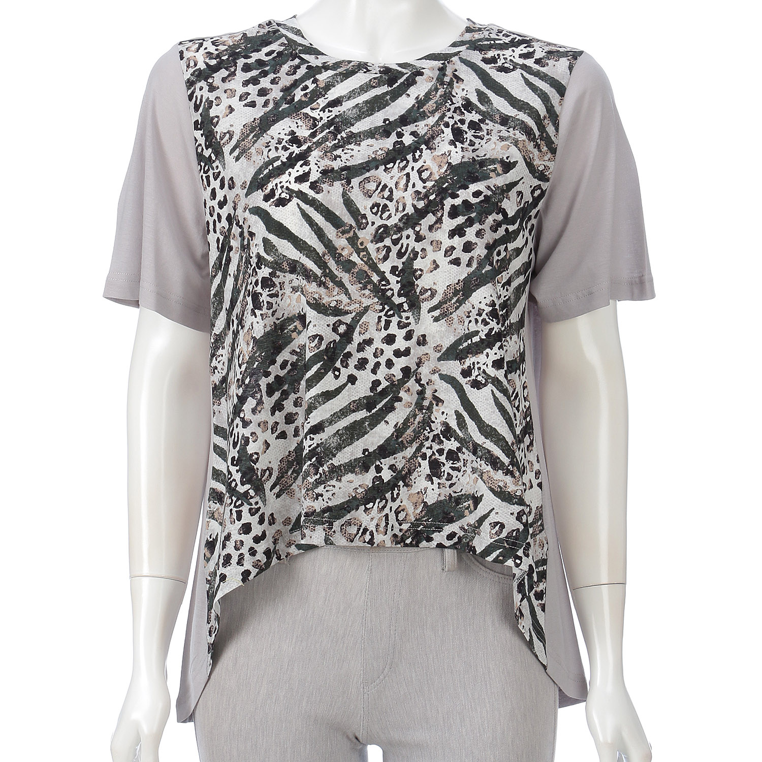 アニマル柄プリント無地切替カットソー