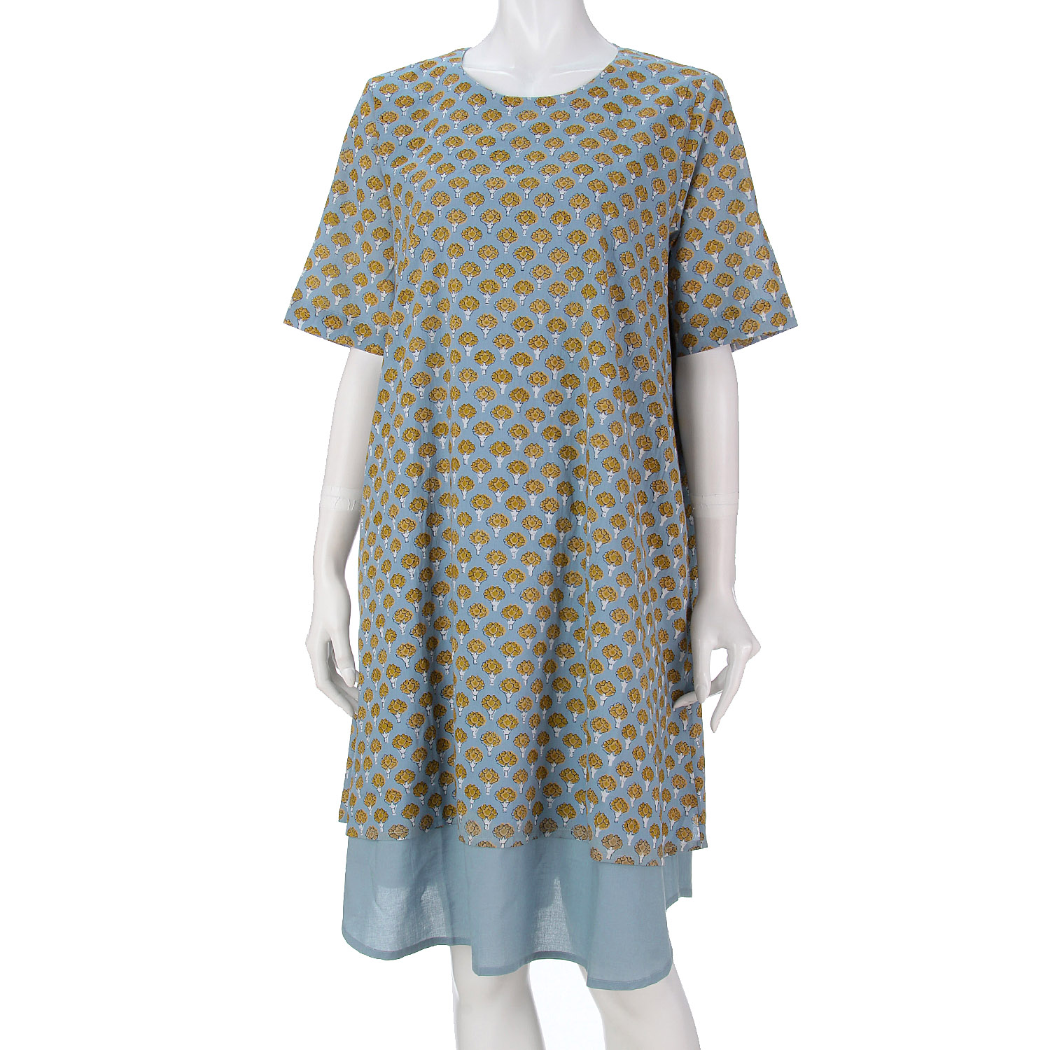 インディゴ フラワープリントダブルワンピース - 画像10