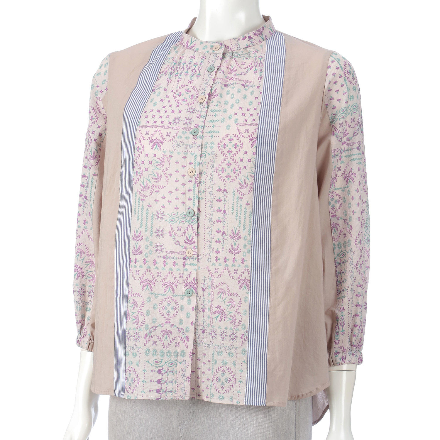 アトリエ雅 プリント無地配色ブラウス