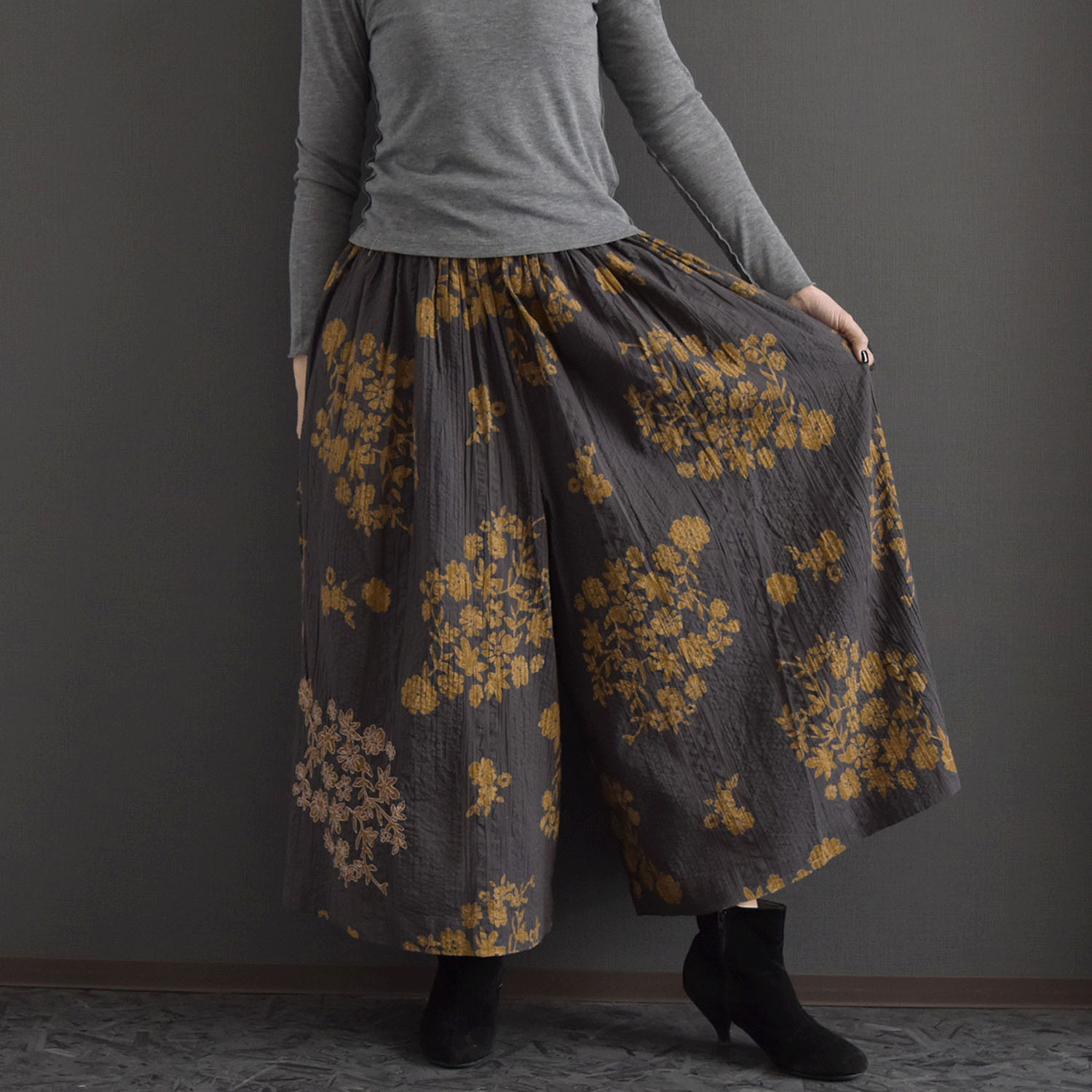 ケトレード シアサッカー花柄パンツスカート