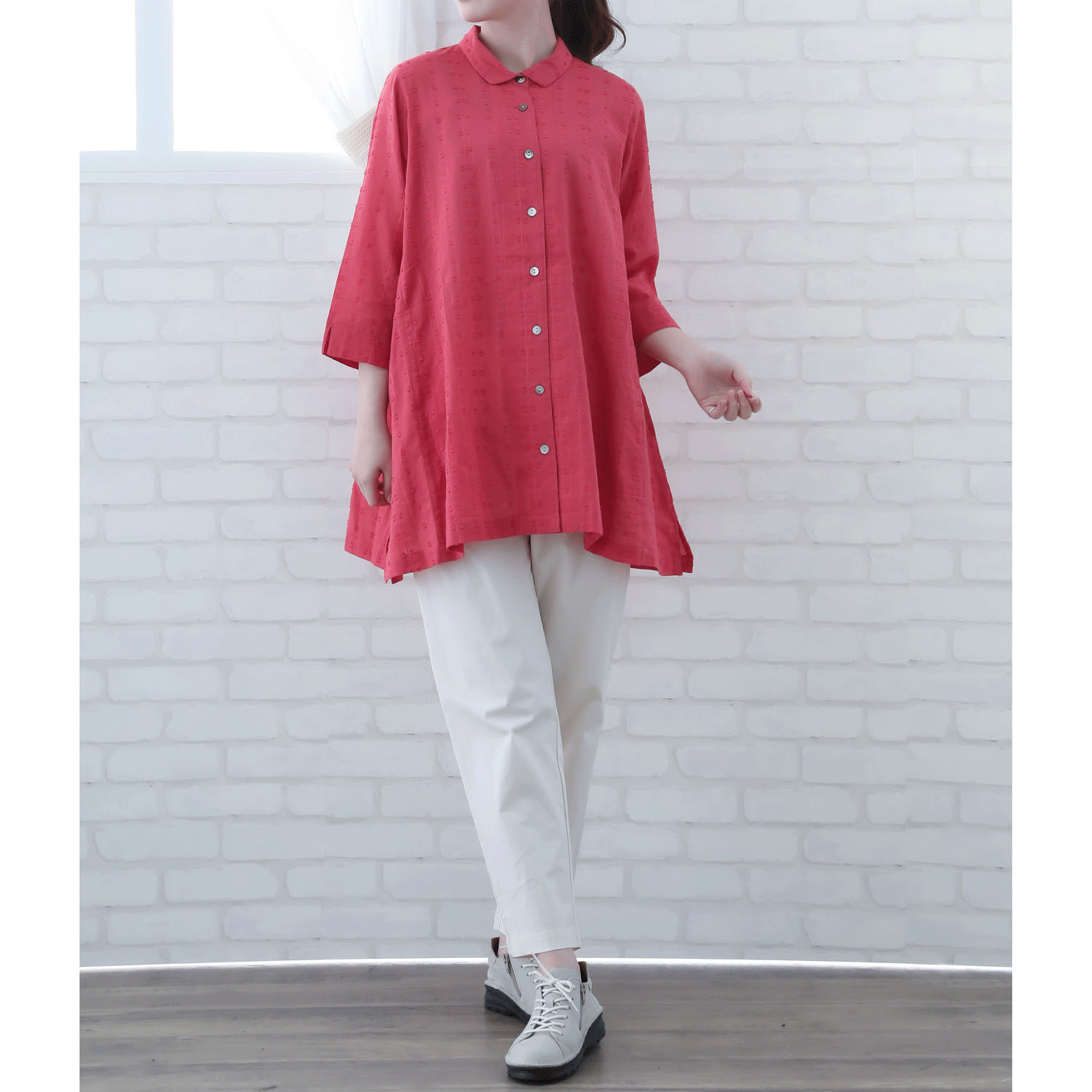 インディゴ ドビー織チュニックブラウス - 画像2