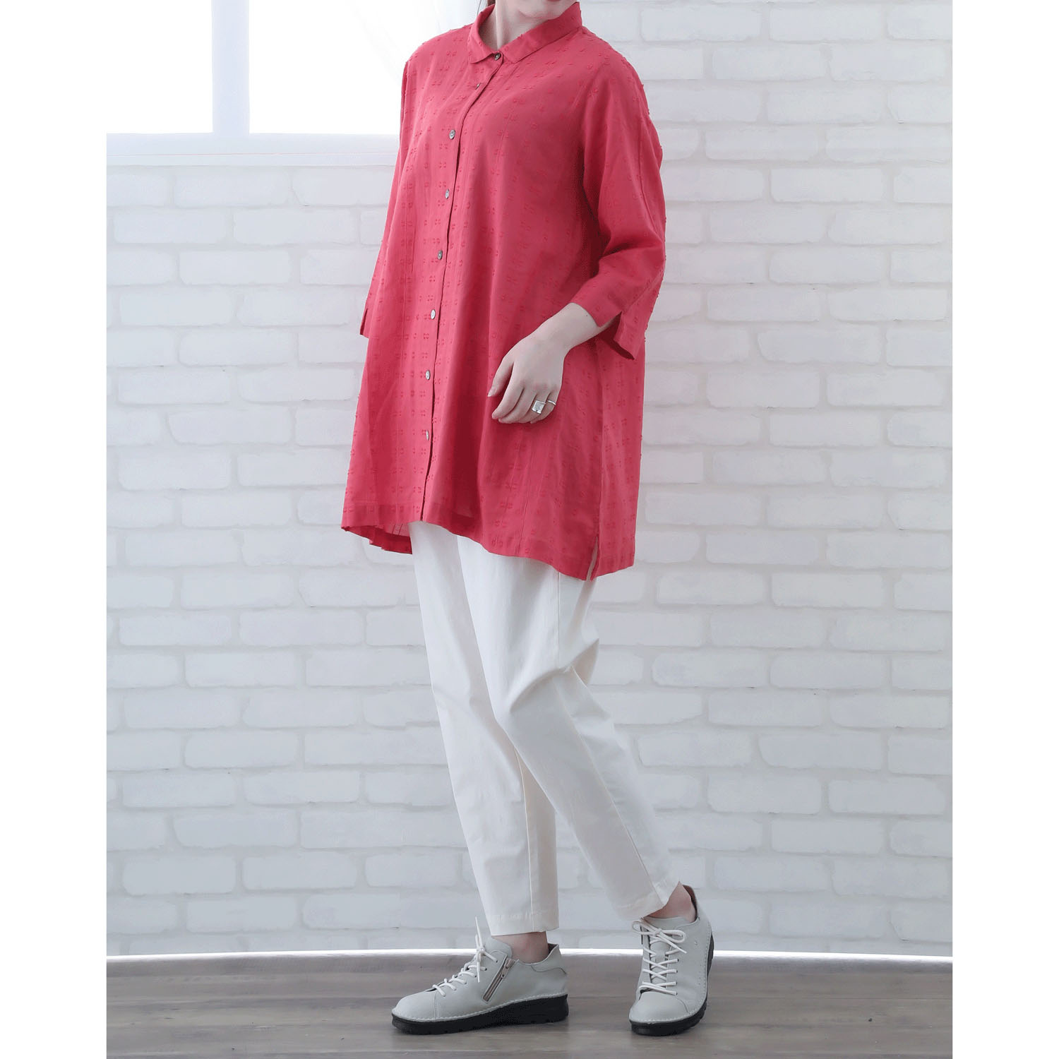 インディゴ ドビー織チュニックブラウス - 画像3