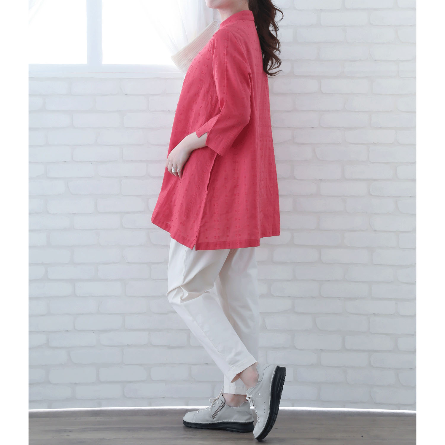 インディゴ ドビー織チュニックブラウス - 画像4